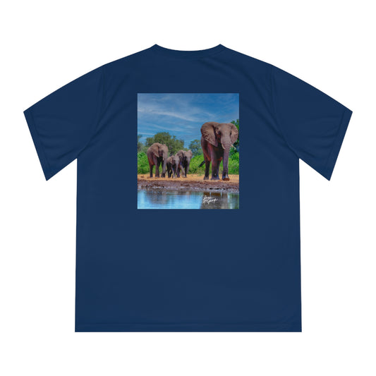 Women's Performance V-Neck T-Shirt - Elephant Family at Watering Hole by Enjoy Nature