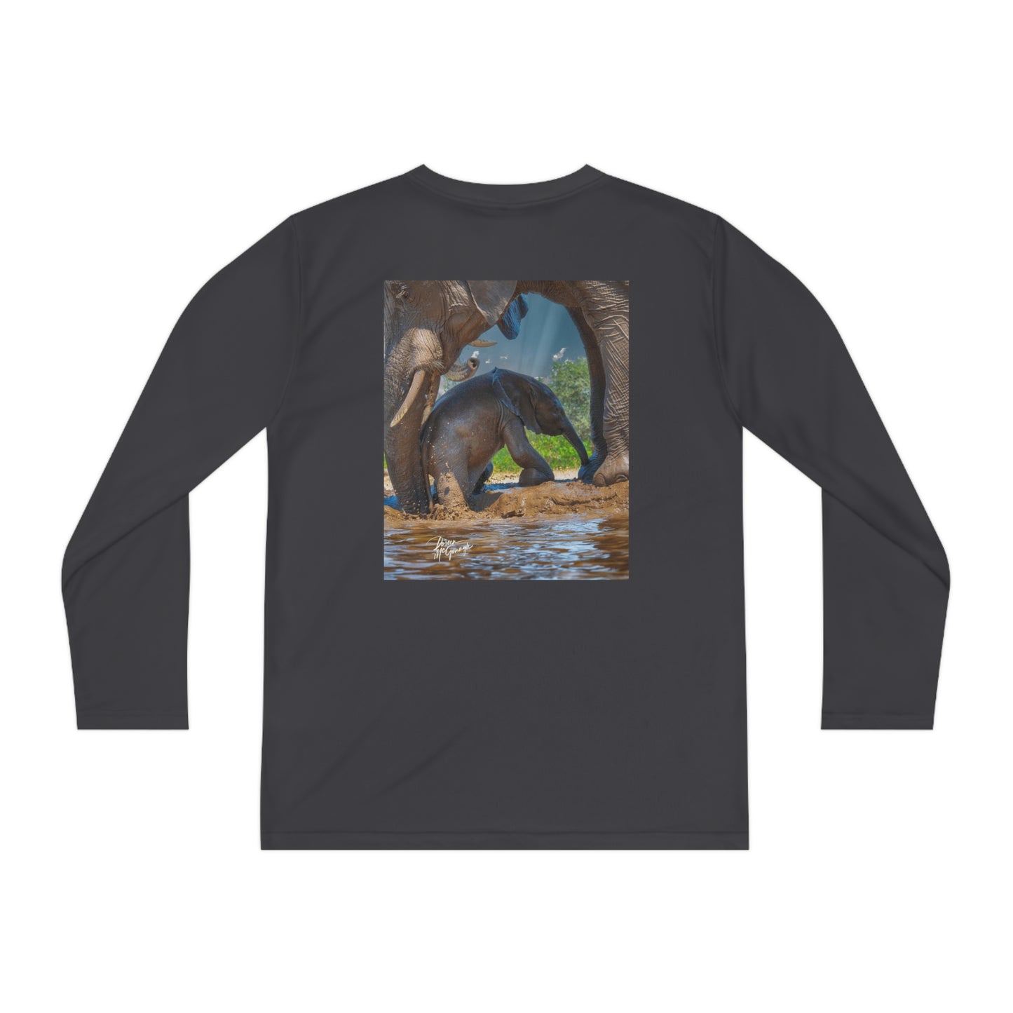 Youth Competitor Long Sleeve Tee with Elephant Baby with Mom's Gentle Touch by Enjoy Nature