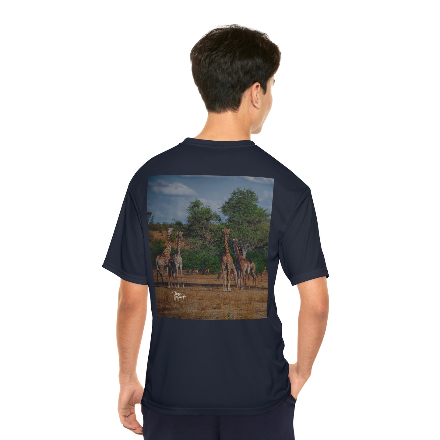 Men's Performance T-Shirt with Fine Art Image of Giraffe Family by Enjoy Nature