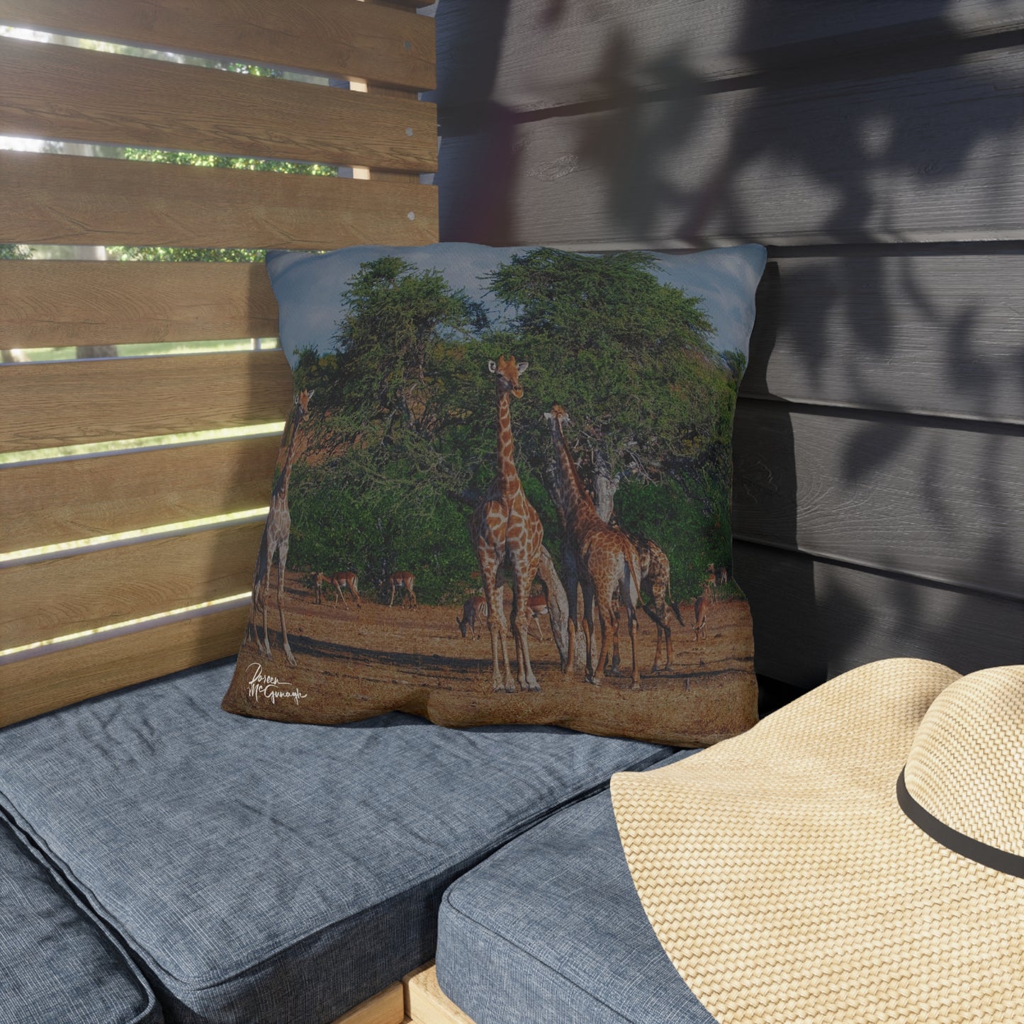 Enjoy Nature Outdoor Pillow with Giraffe Family – Artistic, Comfy, and Durable Decorative Accent