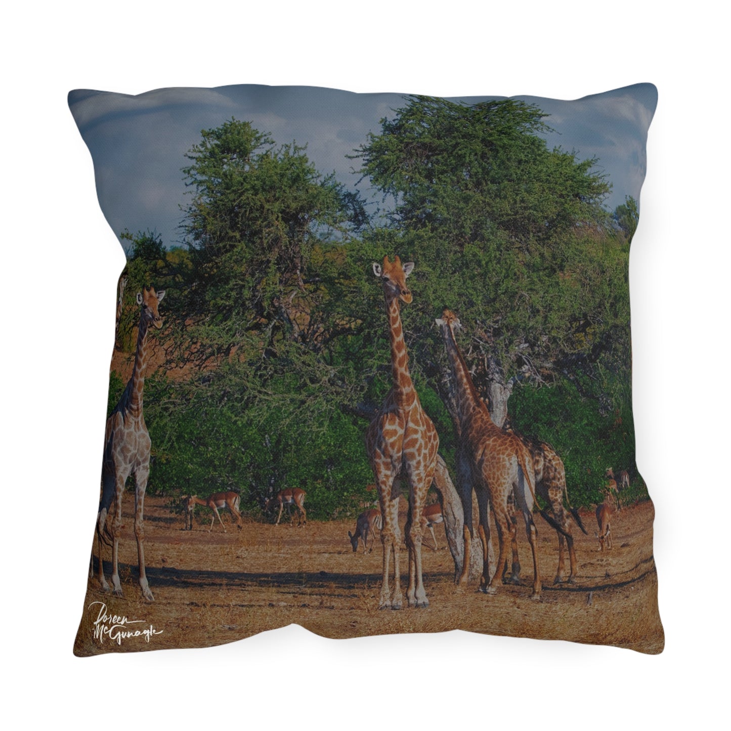 Enjoy Nature Outdoor Pillow with Giraffe Family – Artistic, Comfy, and Durable Decorative Accent