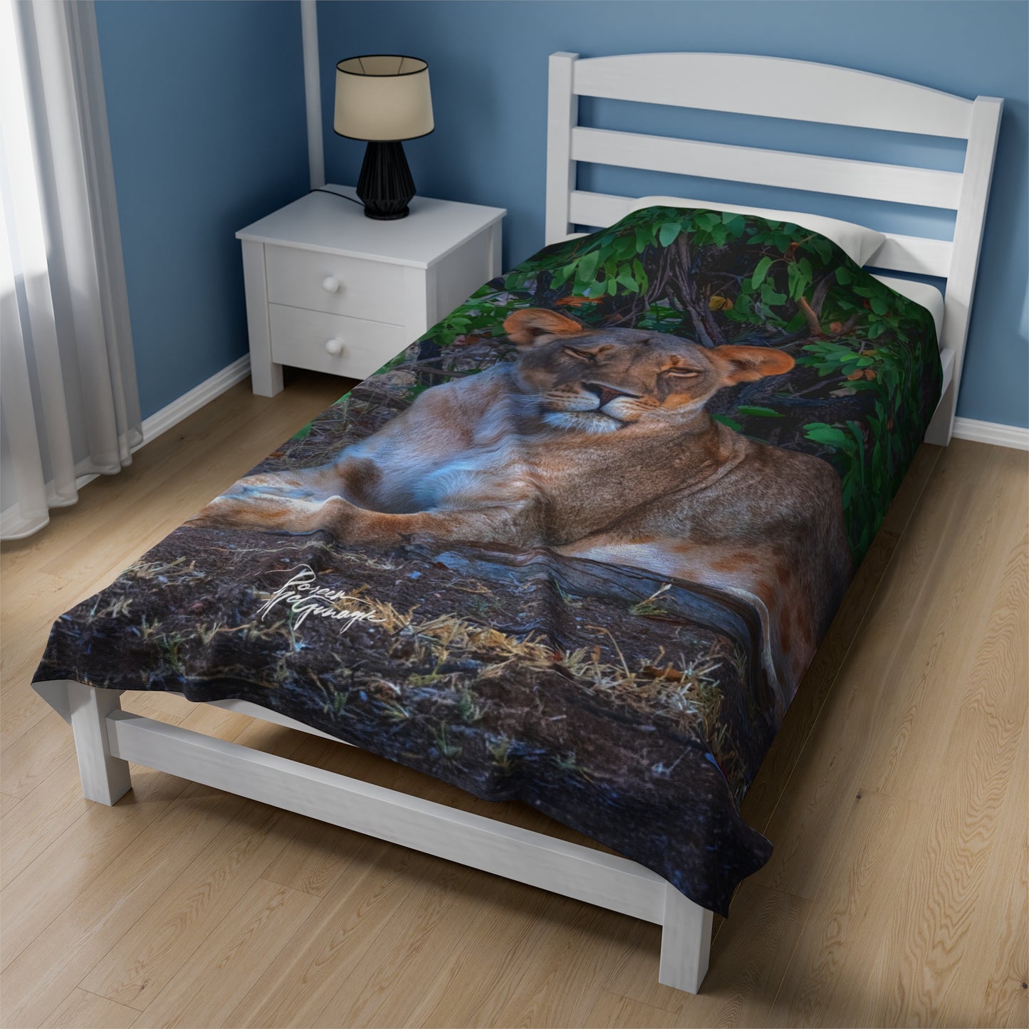 Velveteen Plush Blanket with Dreaming About a Lioness by Enjoy Nature