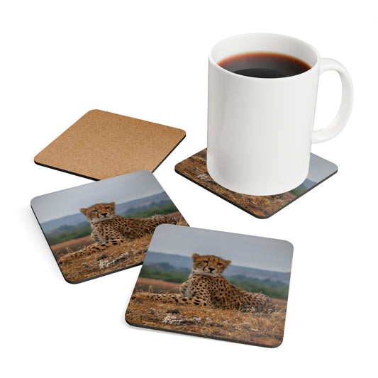 Cheetah Portrait Corkwood Coaster Set (Box of 4)