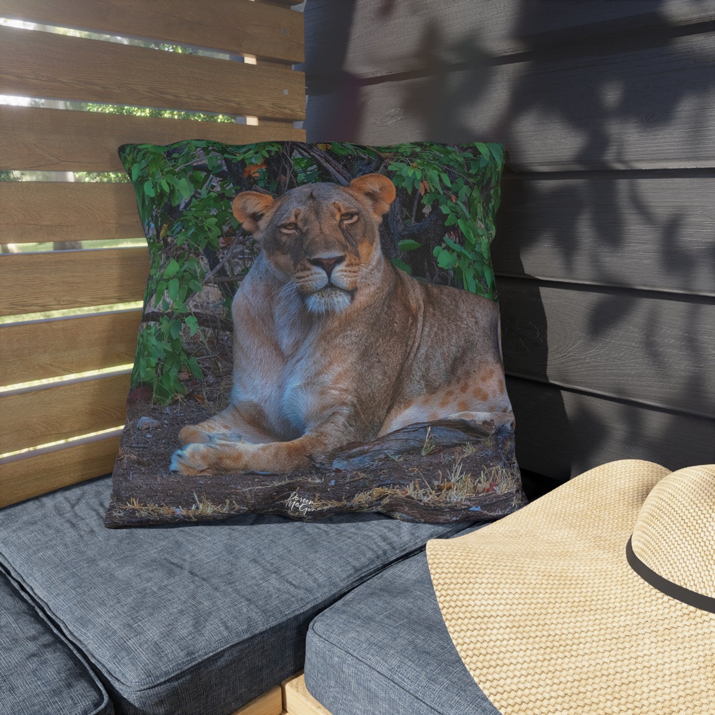 Enjoy Nature Outdoor Pillow with Dreaming About a Lioness – Artistic, Comfy, and Durable Decorative Accent