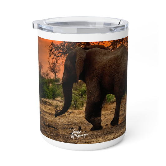 Enjoy Nature 10 oz Travel Tumbler with Spirited Elephant at Sunset Design