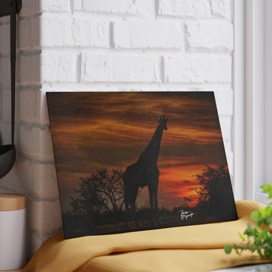 Enjoy Nature Glass Charcuterie Cutting Board with Giraffe Silhouette Design