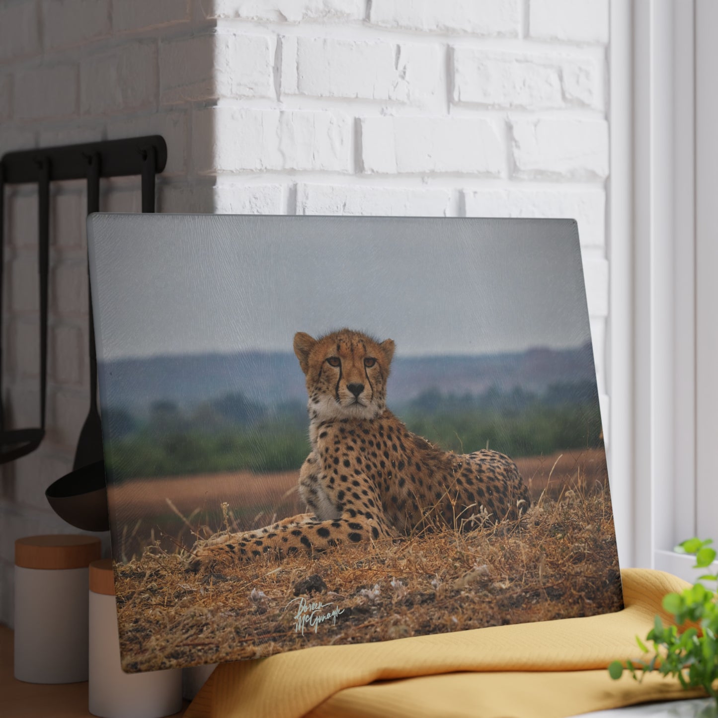 Enjoy Nature Glass Charcuterie Cutting Board with Cheetah Portrait