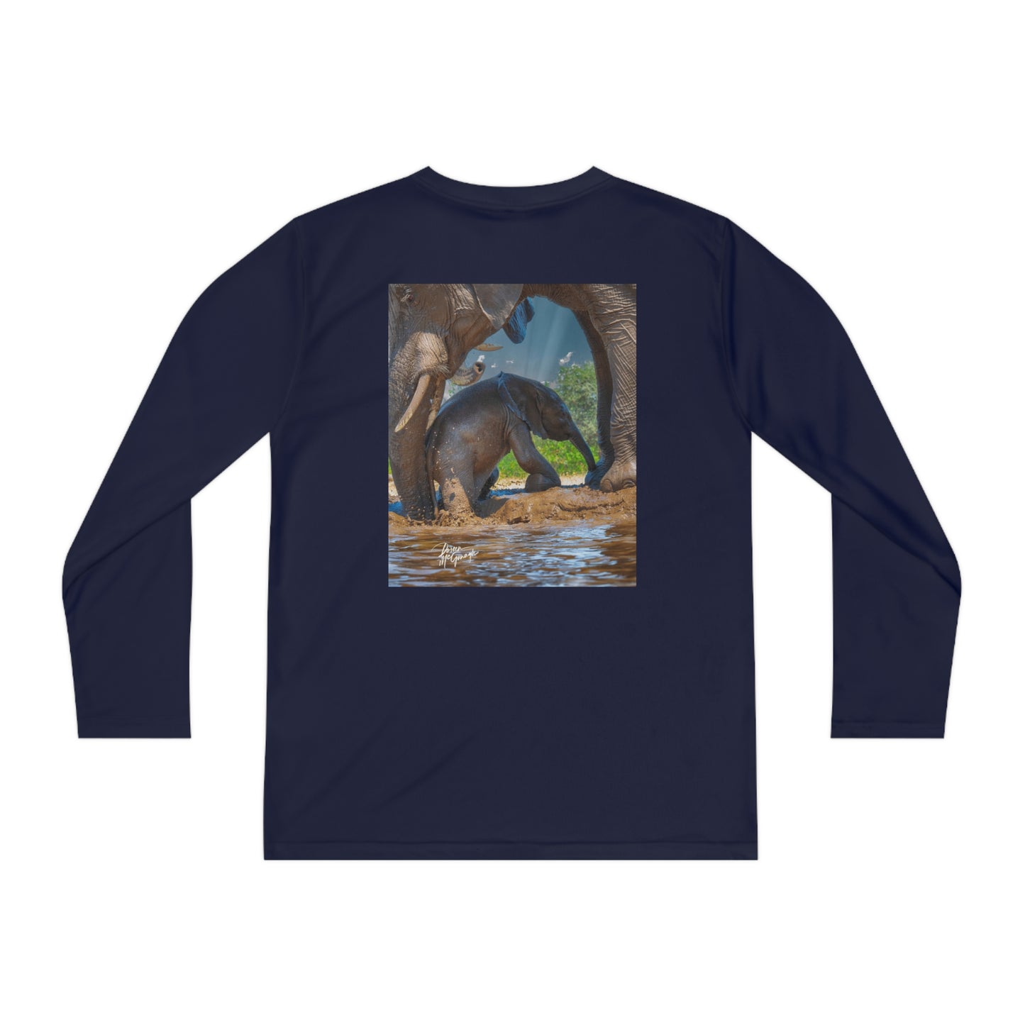 Youth Competitor Long Sleeve Tee with Elephant Baby with Mom's Gentle Touch by Enjoy Nature