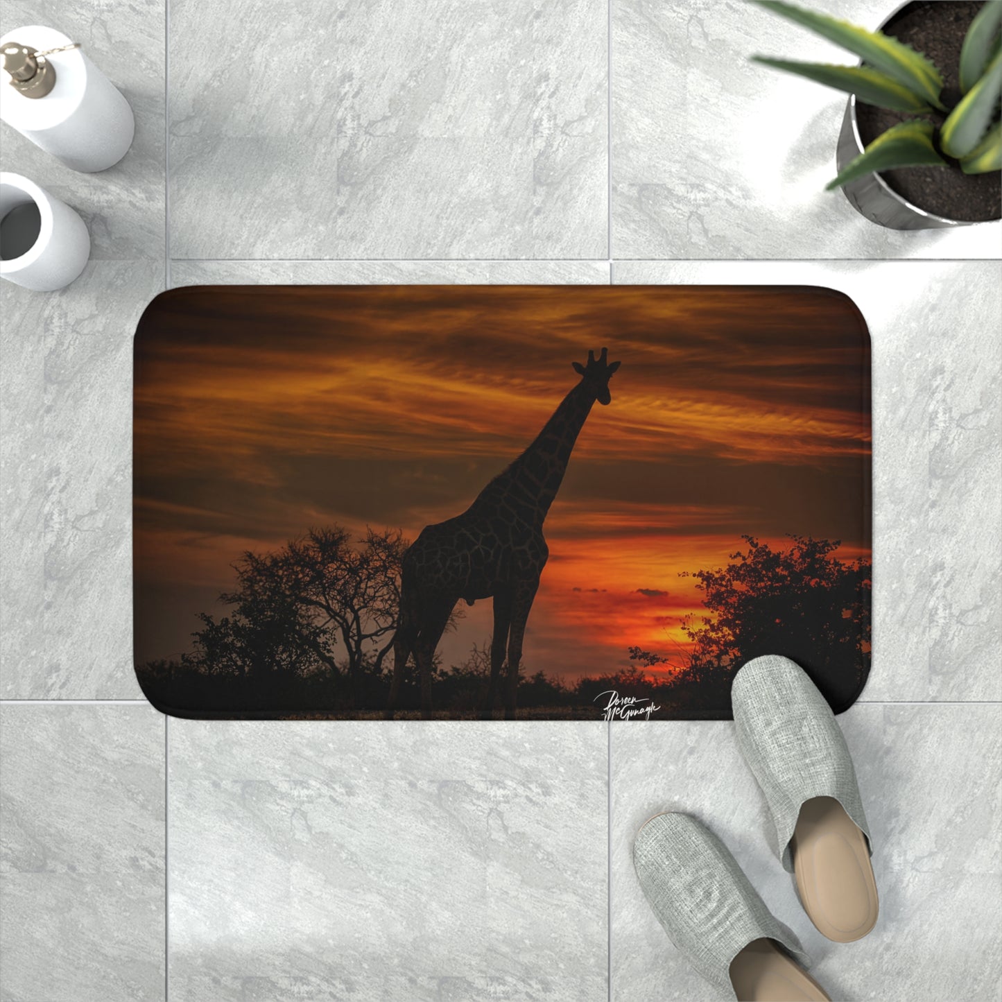 Forest Giraffe at Sunset Memory Foam Bath Mat from Enjoy Nature