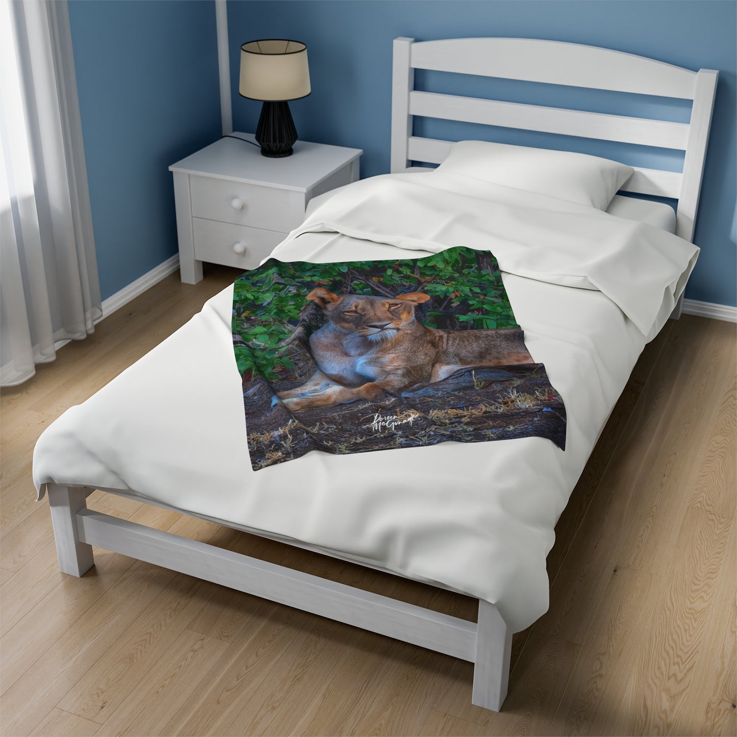 Velveteen Plush Blanket with Dreaming About a Lioness by Enjoy Nature