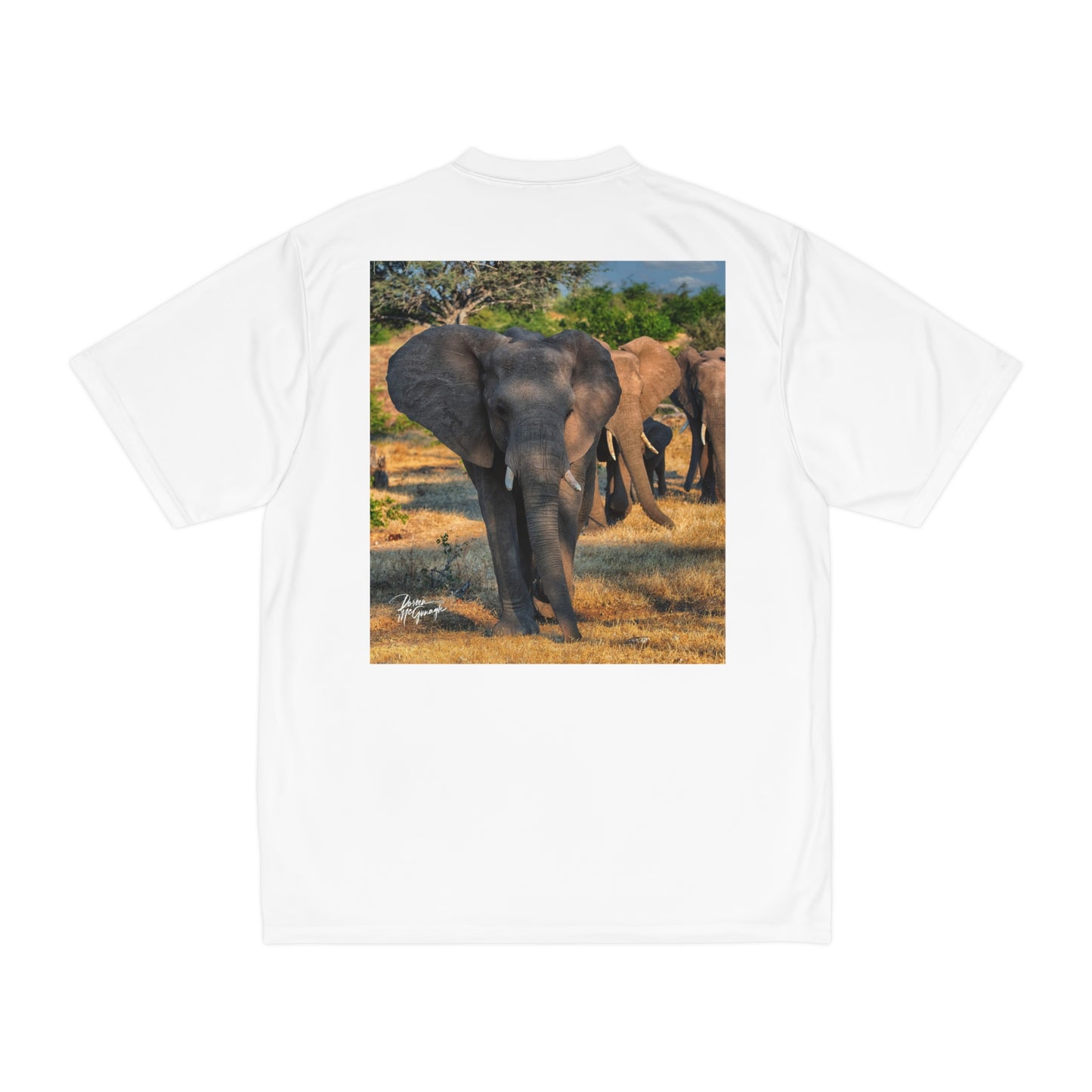 Men's Performance T-Shirt with Fine Art Image of Elephant Family Walking by Enjoy Nature