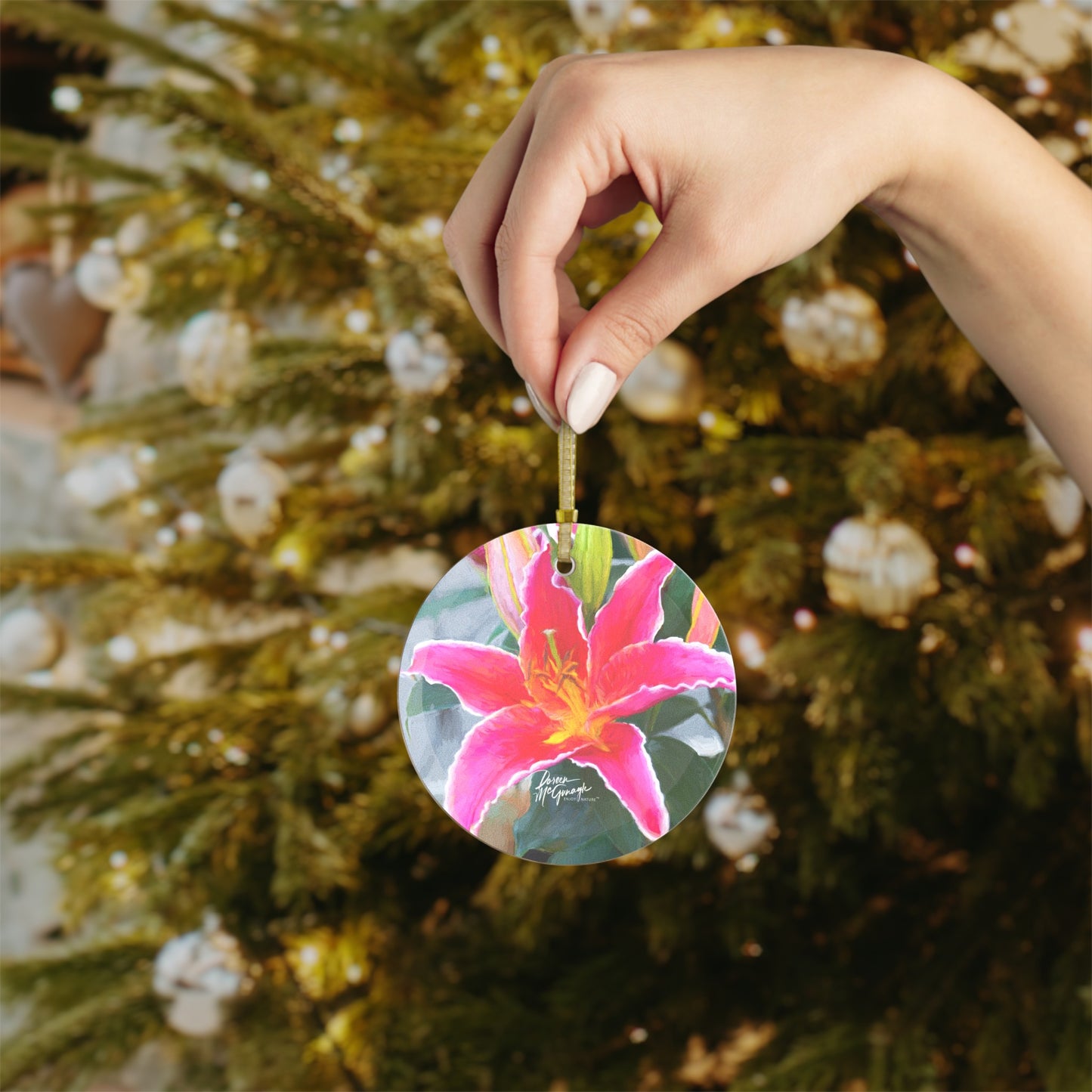 Glass Ornaments with Pink Lily by Enjoy Nature