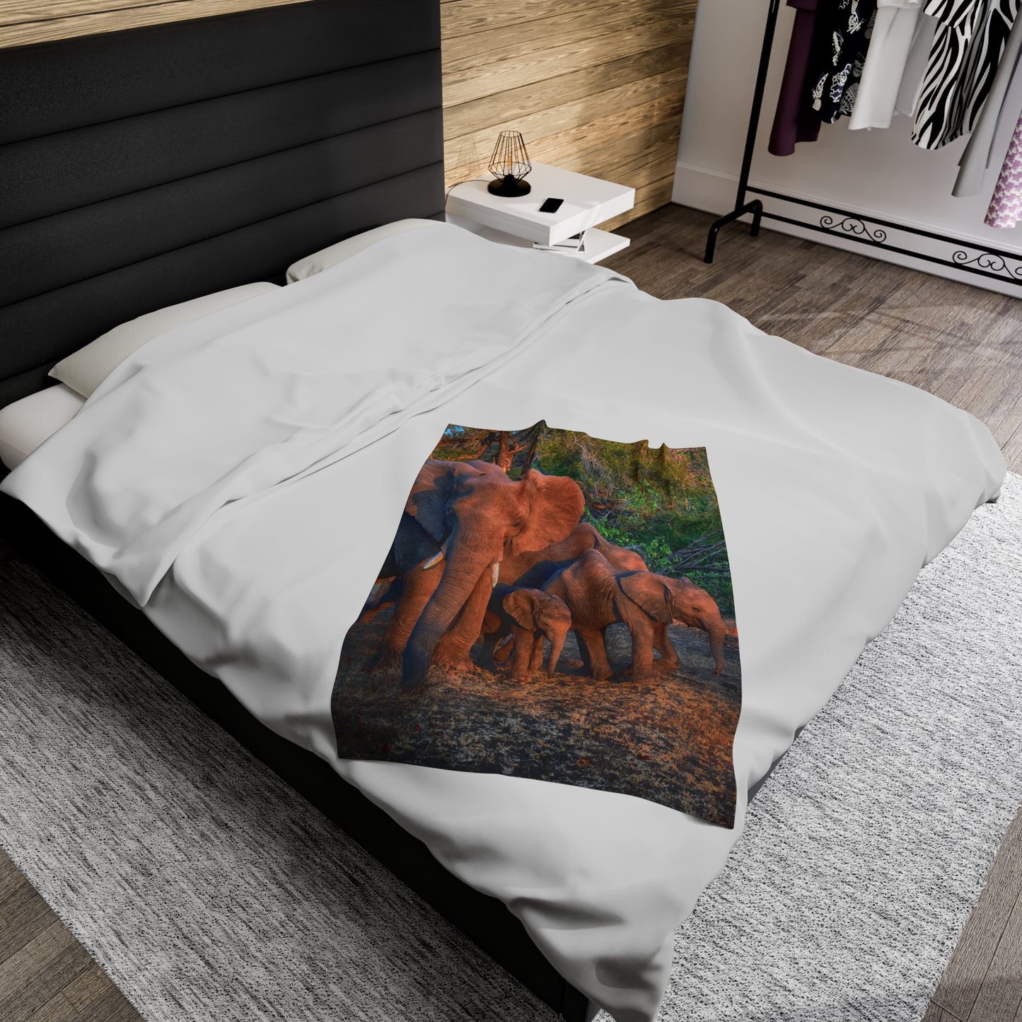 Velveteen Plush Blanket with Family of Elephants Walking by Enjoy Nature