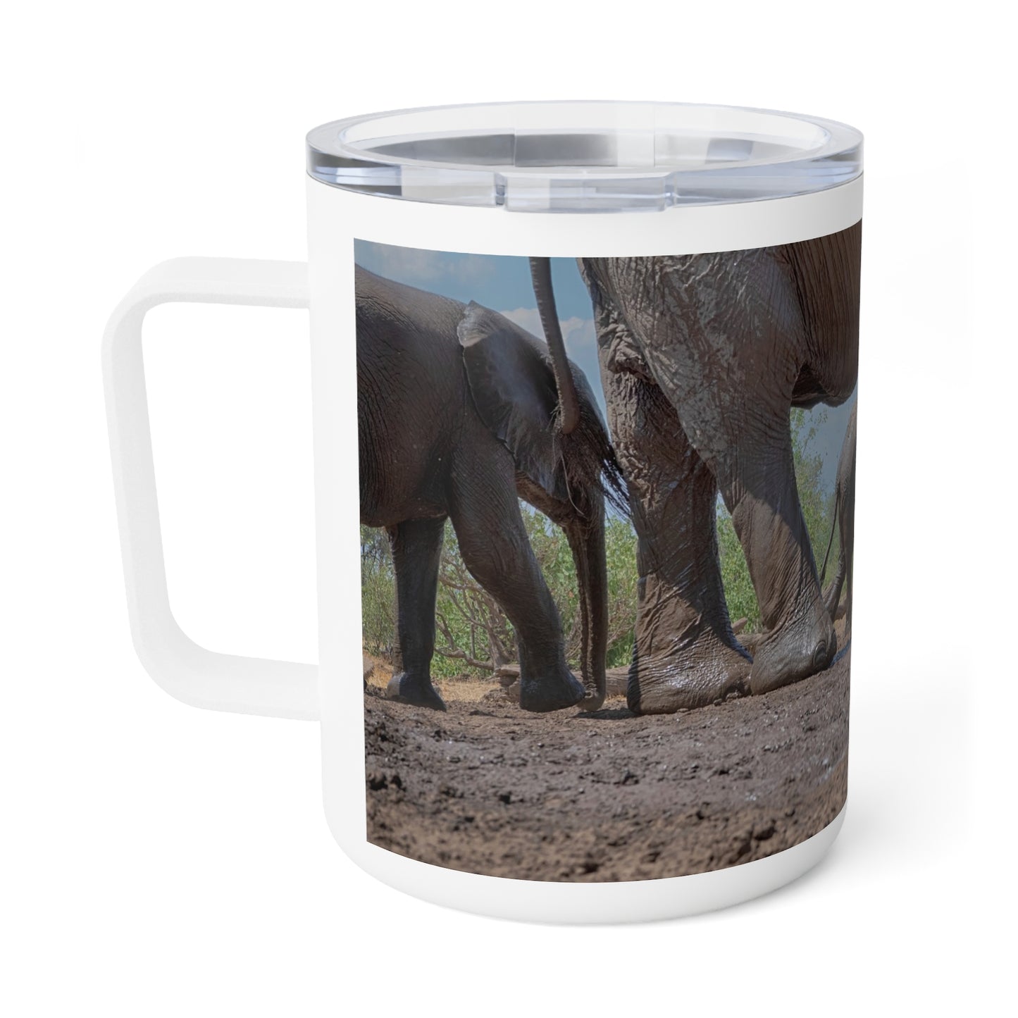 Enjoy Nature 10 oz Travel Tumbler with Protective Mom and Elephant Baby Design