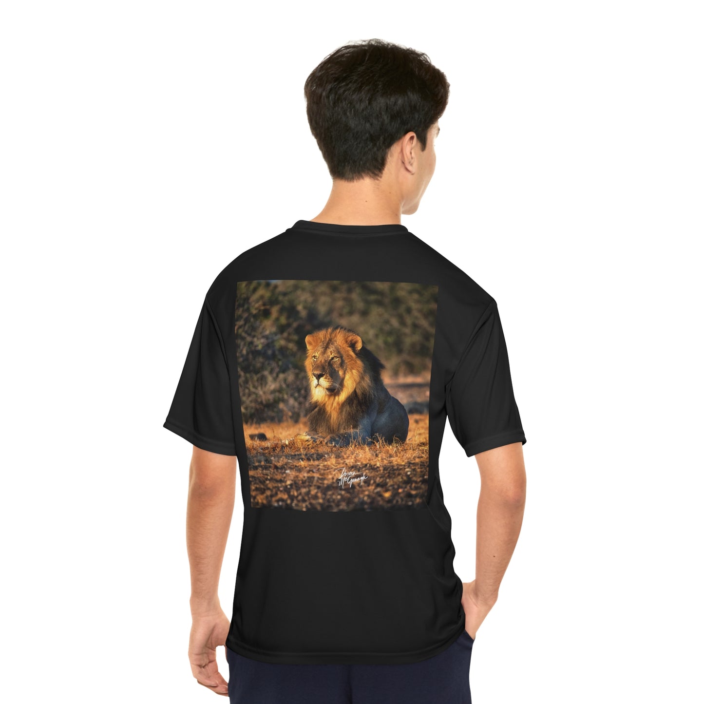 Men's Performance T-Shirt with Fine Art Image of Lion King of the Jungle by Enjoy Nature