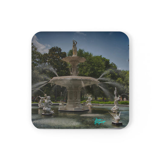 Savannah Fountain of Forsyth Park Corkwood Coaster Set