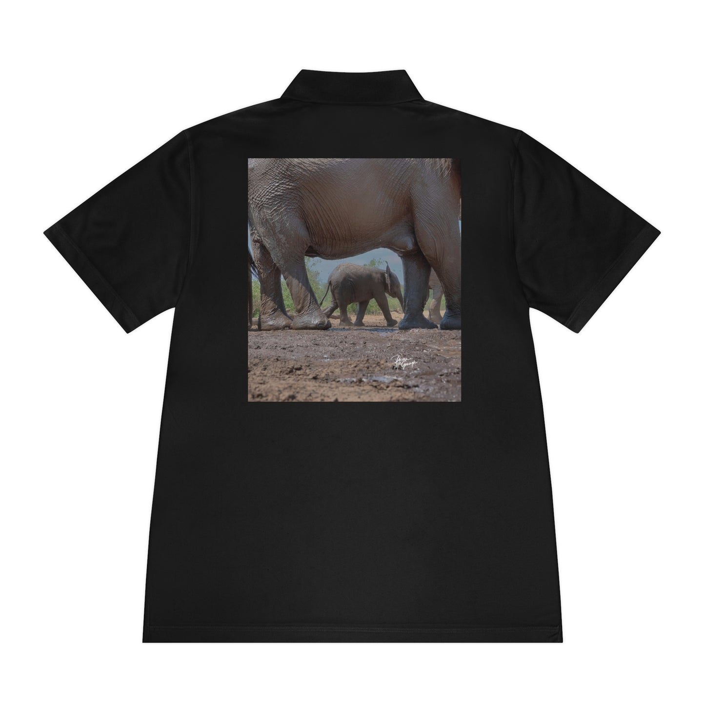 Men's Performance Polo Shirt - Elephant Baby Under Mom's Guidance by Enjoy Nature