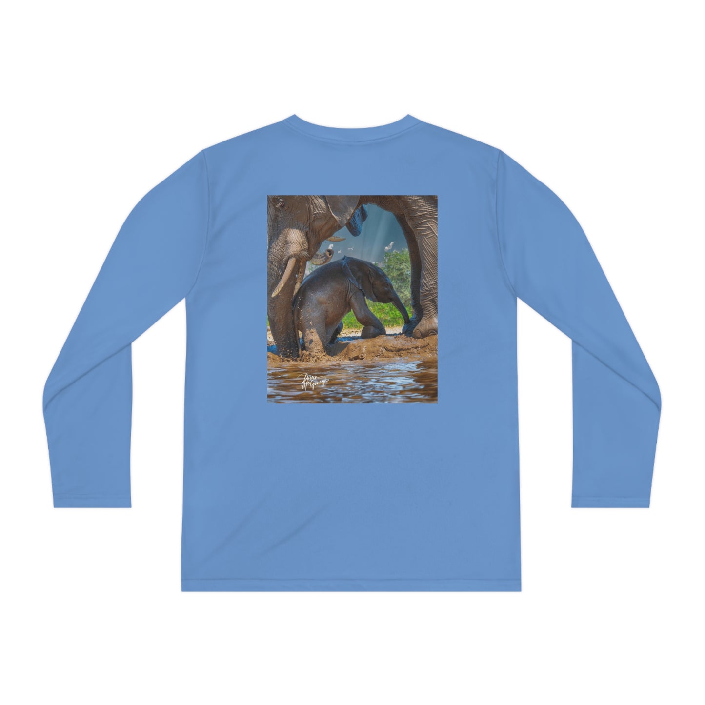 Youth Competitor Long Sleeve Tee with Elephant Baby with Mom's Gentle Touch by Enjoy Nature