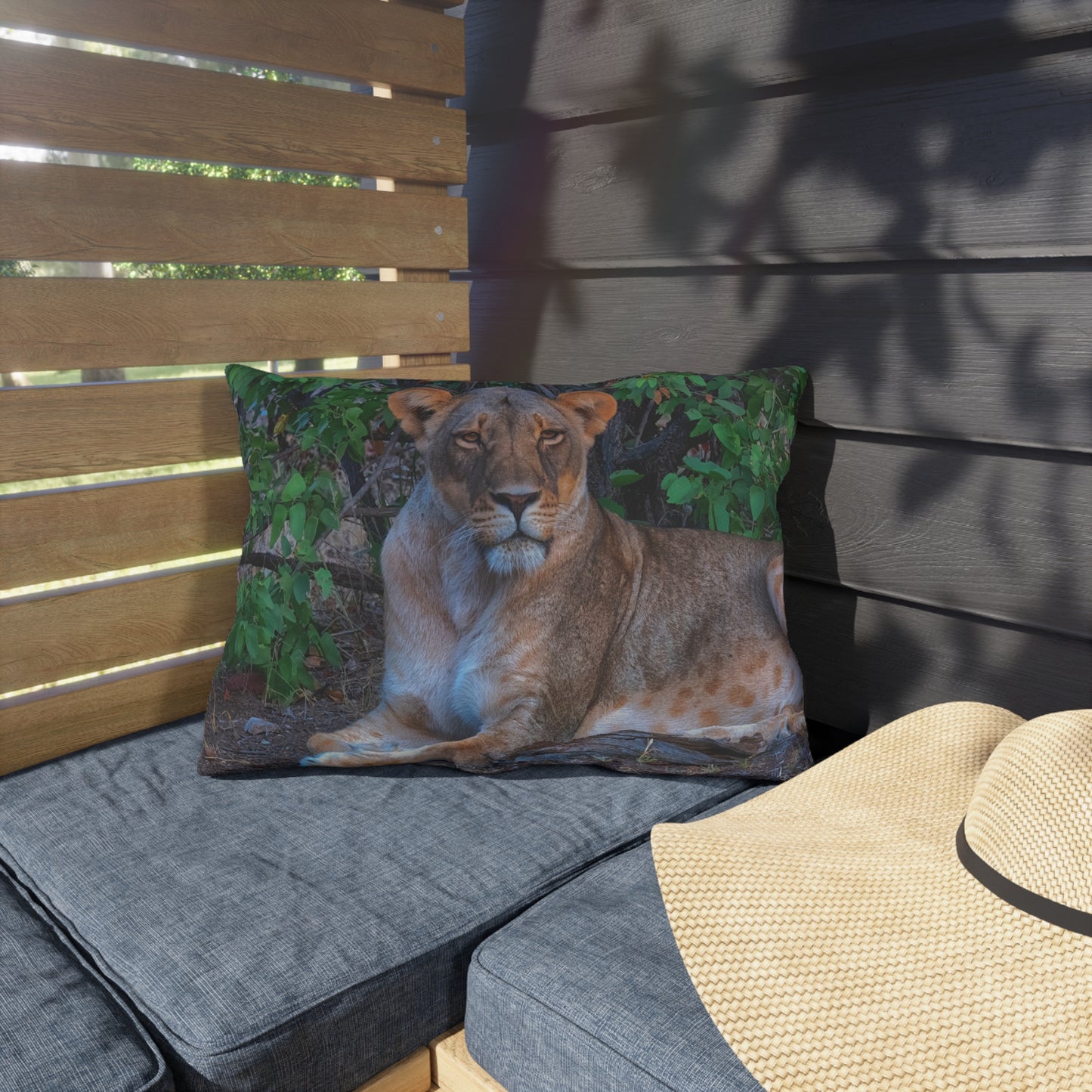 Enjoy Nature Outdoor Pillow with Dreaming About a Lioness – Artistic, Comfy, and Durable Decorative Accent