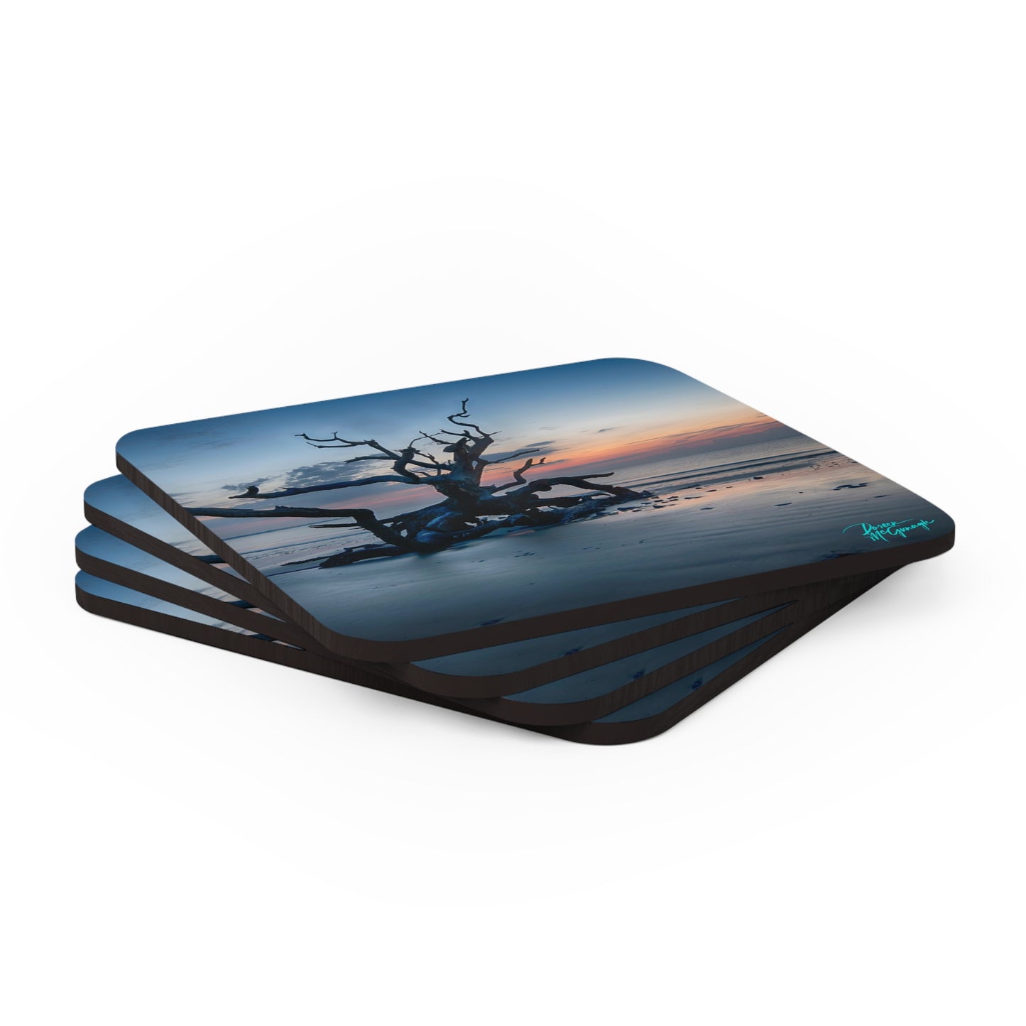 Sunrise on Jekyll Island Corkwood Coaster Set