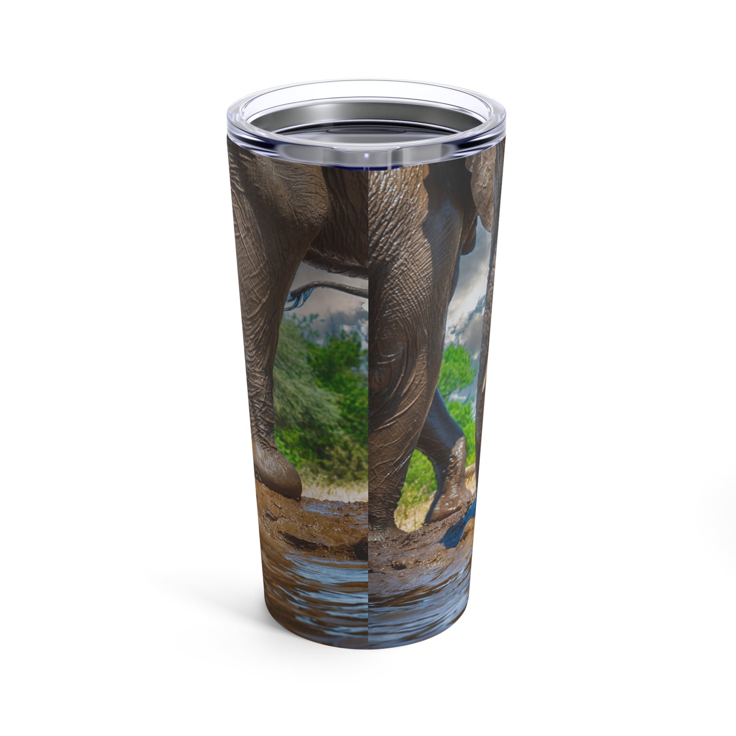 Enjoy Nature Mom with Baby Elephant at Watering Hole 20 oz Travel Tumbler