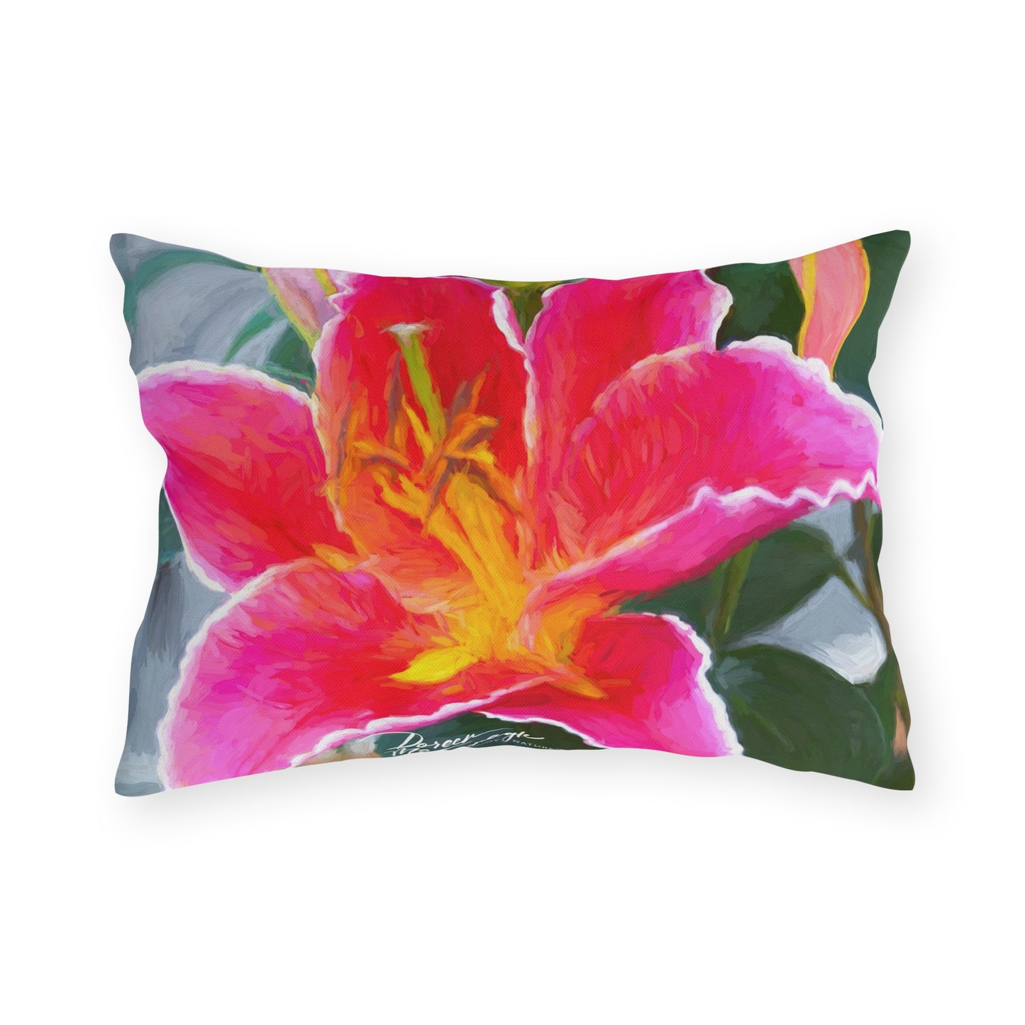 Enjoy Nature Outdoor Pillow with Pink Lily – Artistic, Comfy, and Durable Decorative Accent