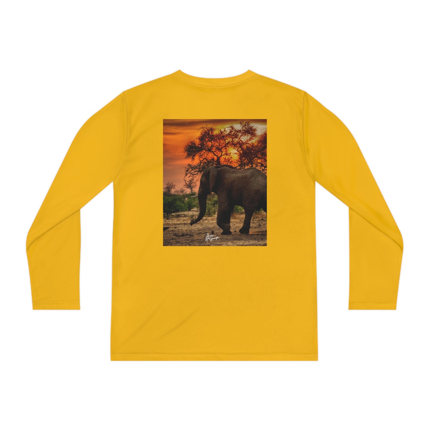 Youth Competitor Long Sleeve Tee with Spirited Elephant at Sunset by Enjoy Nature