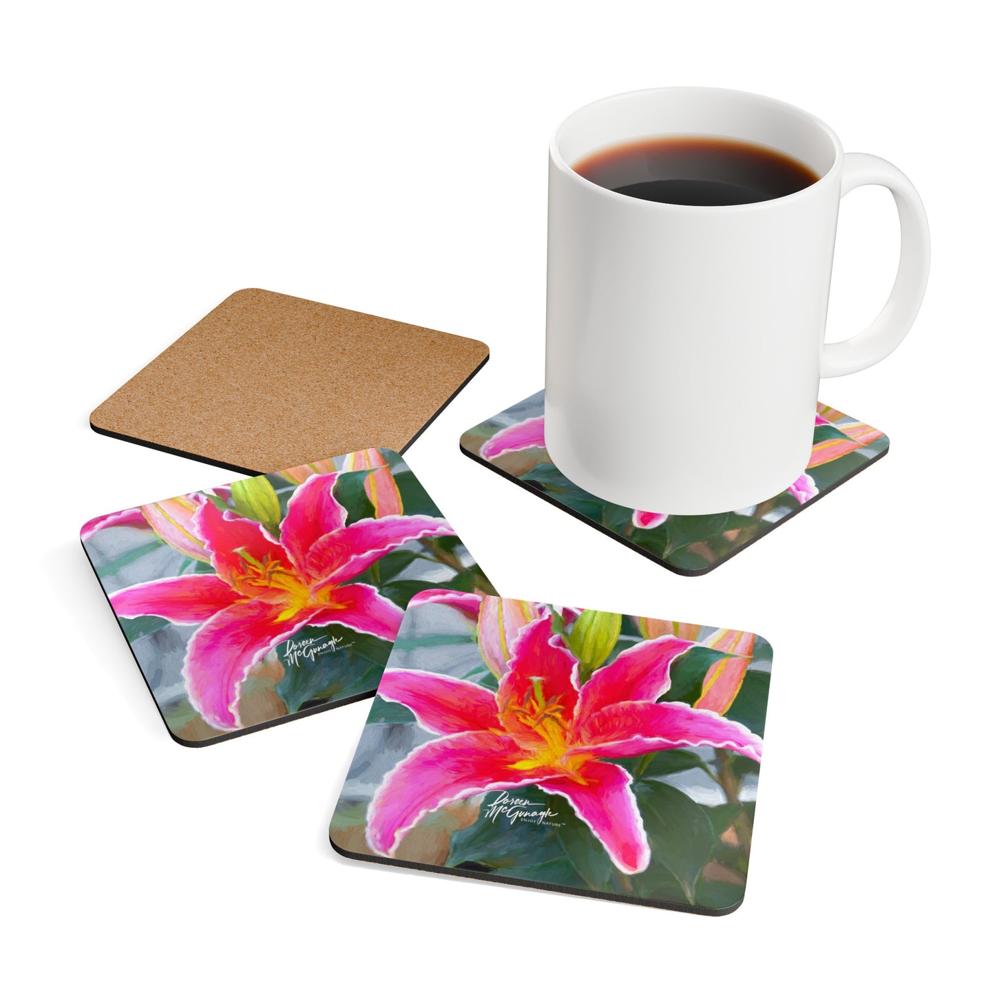 Pink Lily Corkwood Coaster Set (Box of 4)