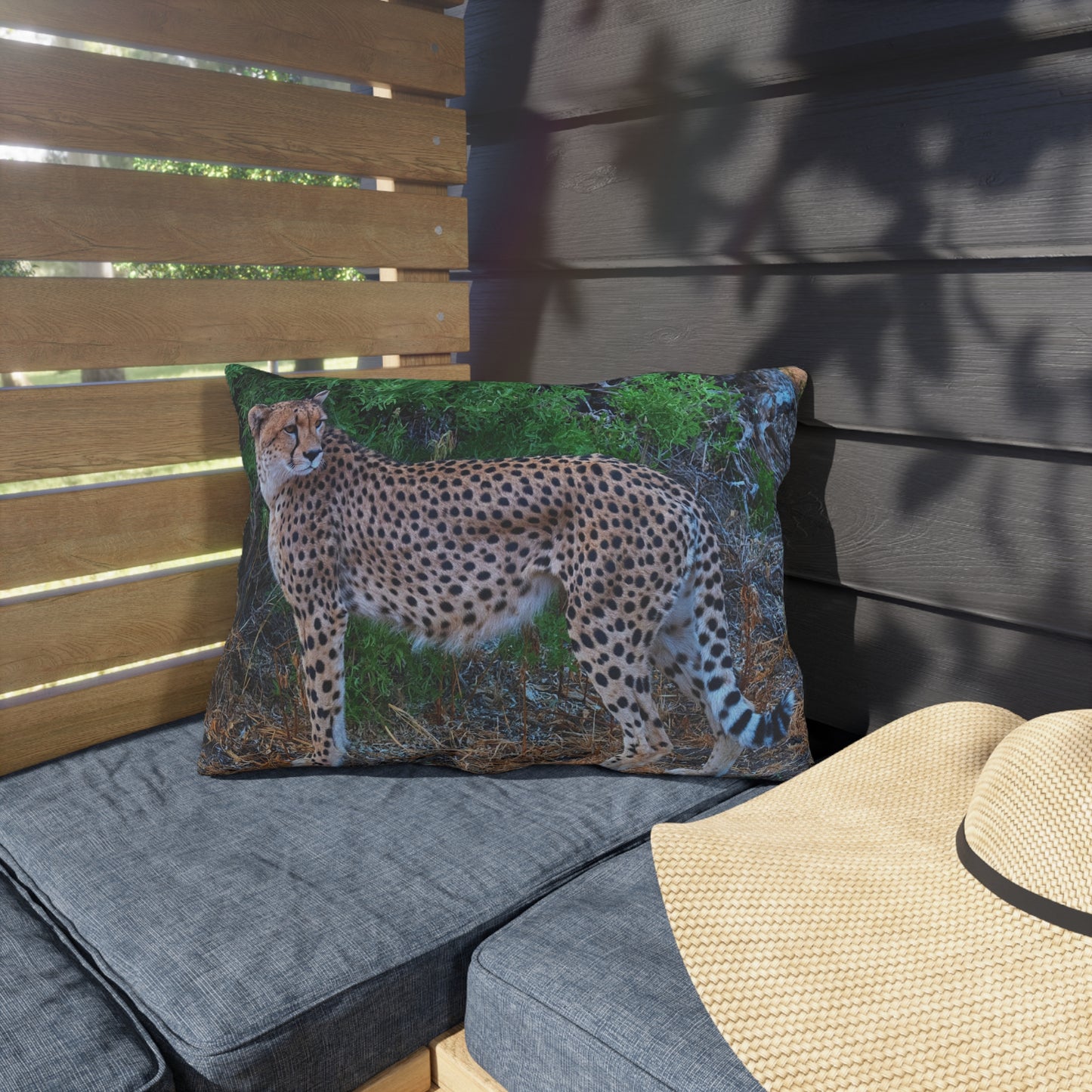 Enjoy Nature Outdoor Pillow with Cheetah Stand – Artistic, Comfy, and Durable Decorative Accent