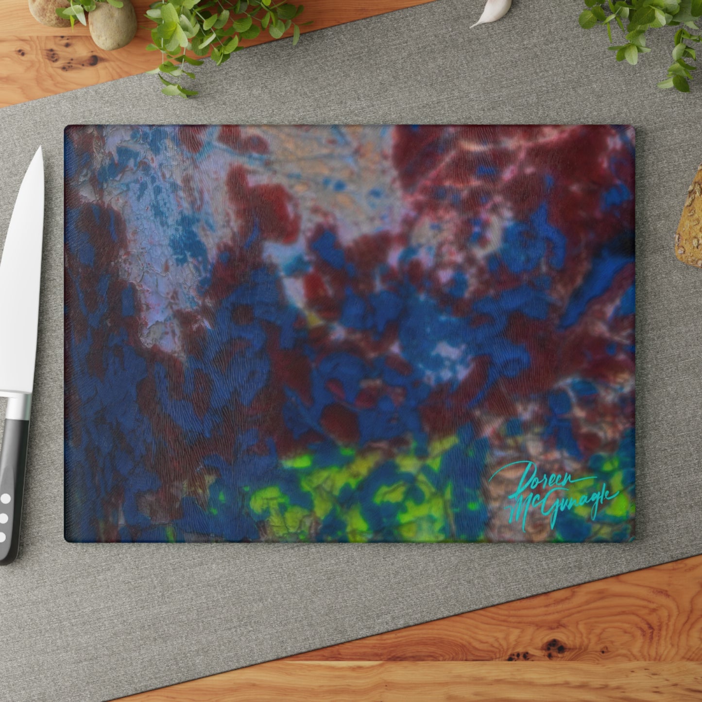 Artistic Resilience Abstract Glass Cutting Board with Nature-Inspired Design