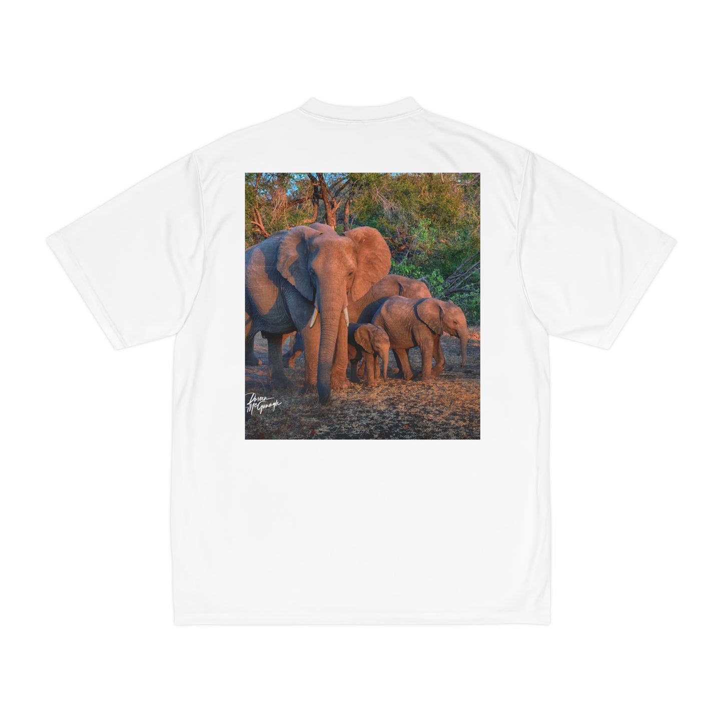 Men's Performance T-Shirt with Fine Art Image of Elephant Family Walking by Enjoy Nature