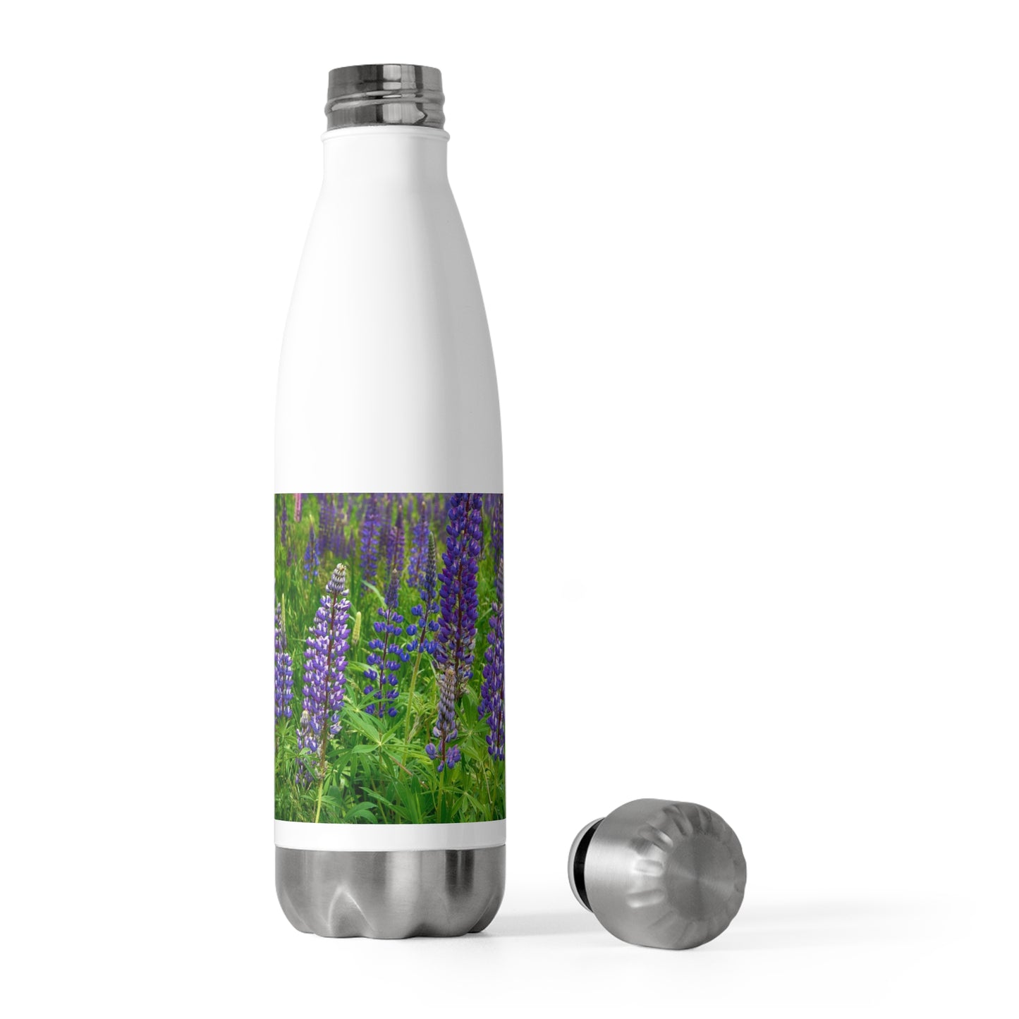 Eco friendly Water Bottle, Field of Wild Lupines, 20oz Insulated Bottle