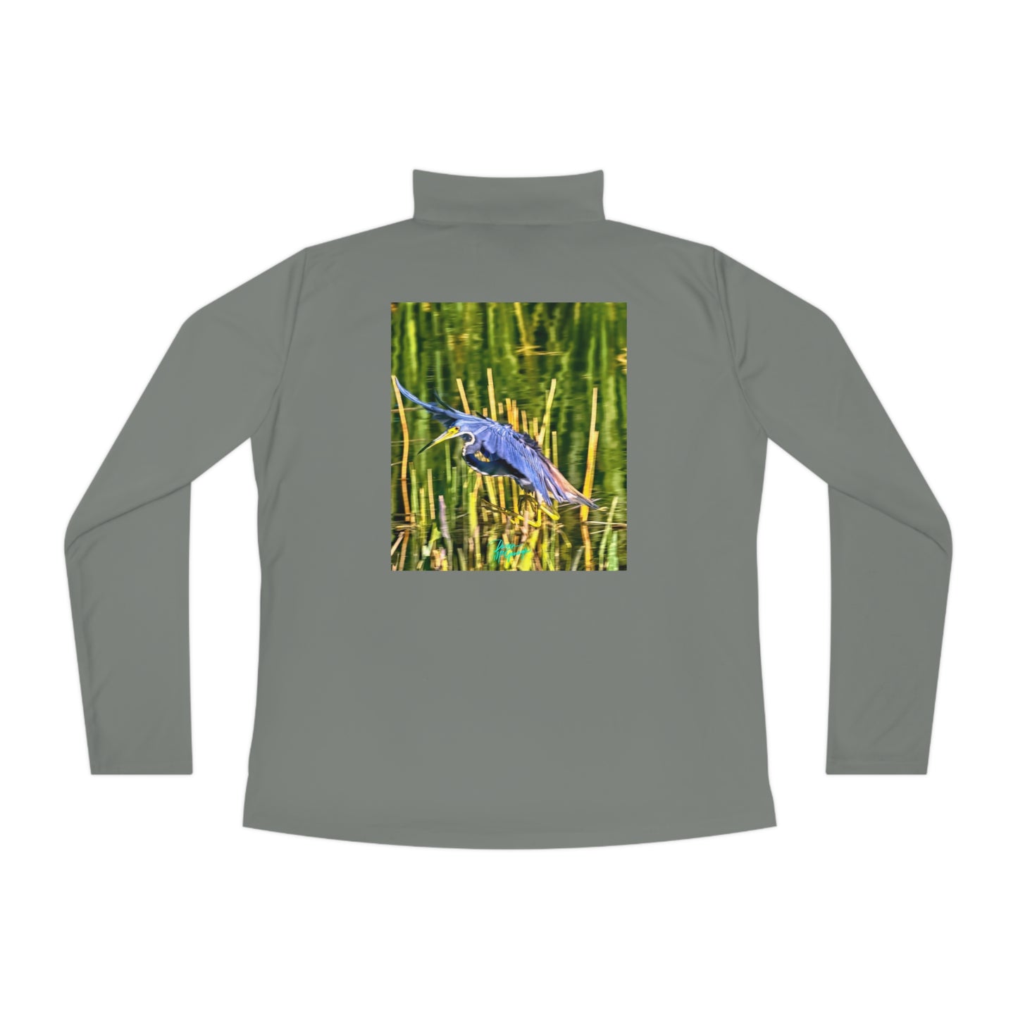 Stay Cozy in Style with Women's Blue Heron in Flight Long Sleeve Quarter Zip Pullover - A Wardrobe Essential