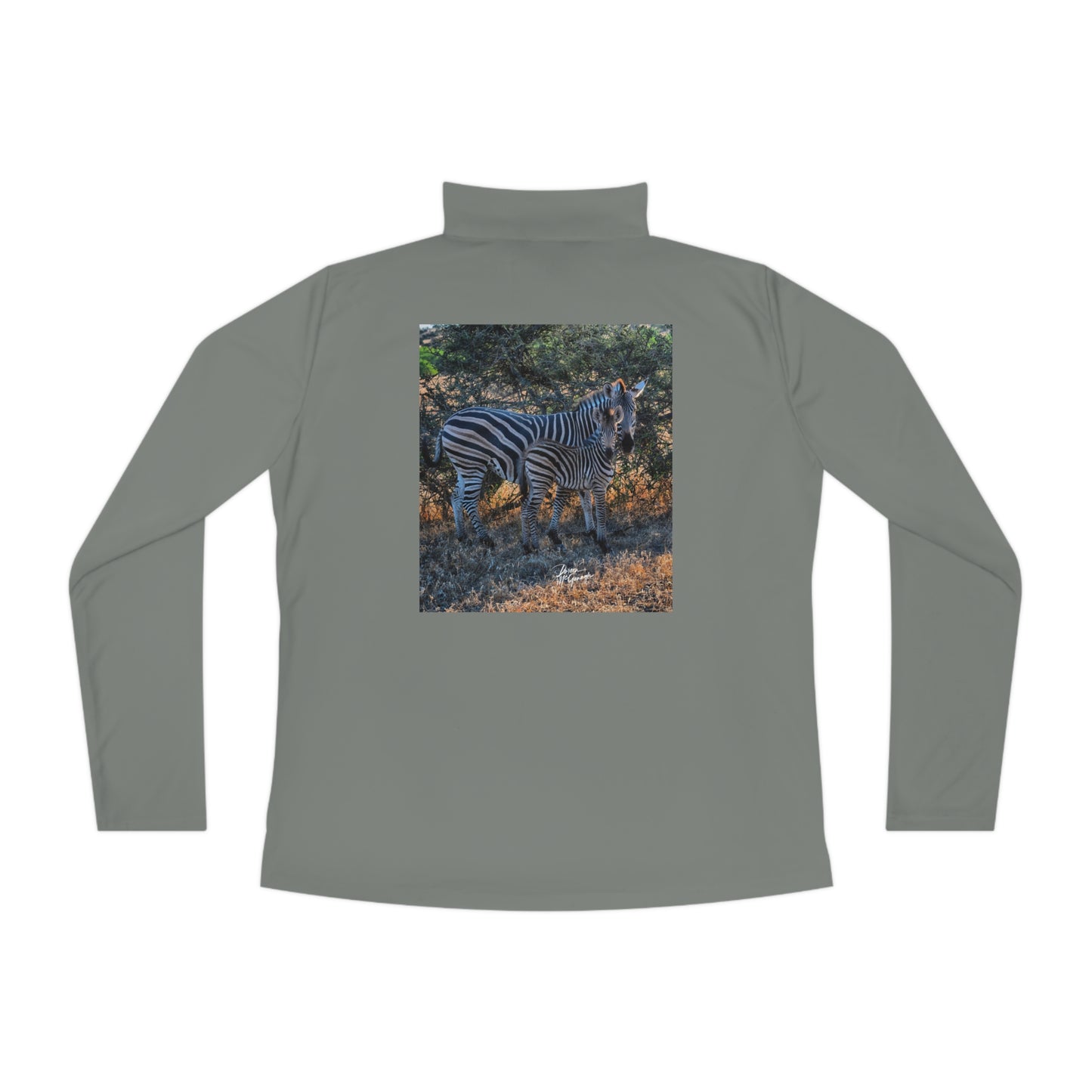 Ladies Quarter-Zip Pullover with Fine Art Image of Zebra Stripes by Enjoy Nature