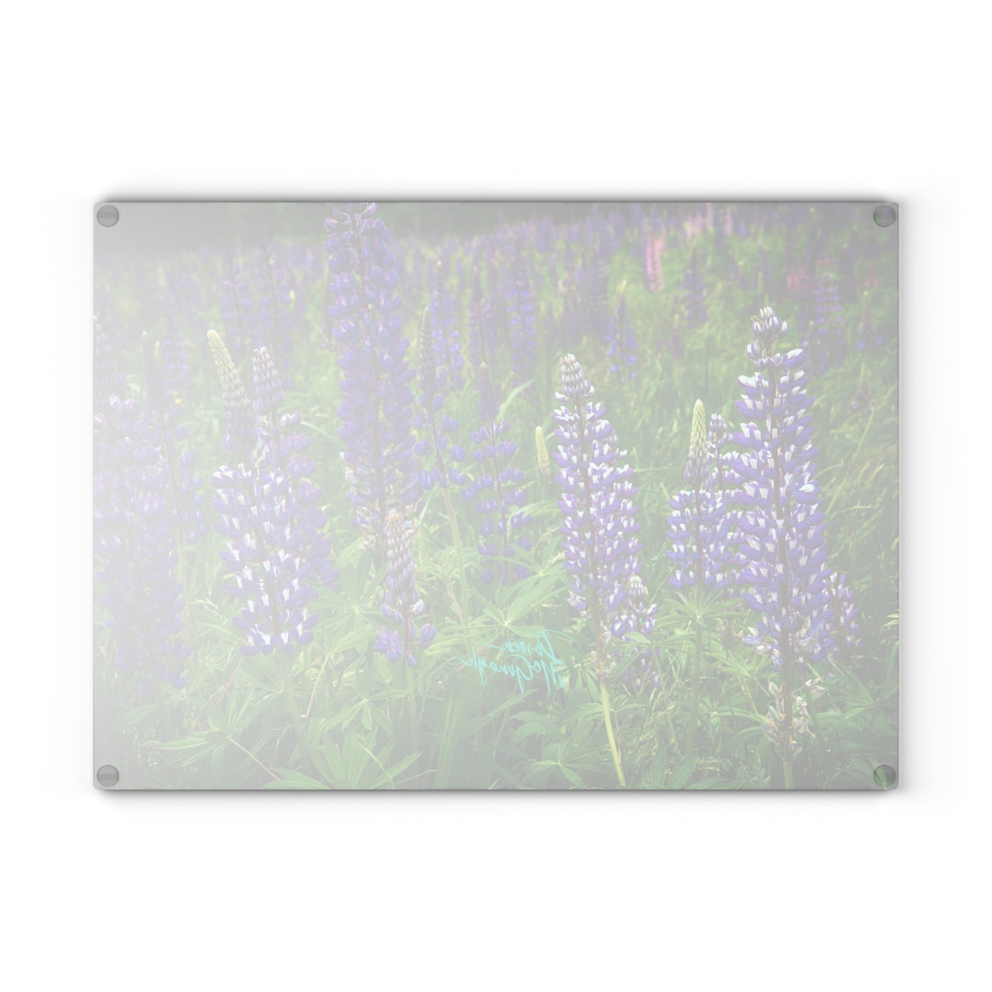 Artistic Wild Lupine Flowers Glass Cutting Board with Nature-Inspired Design