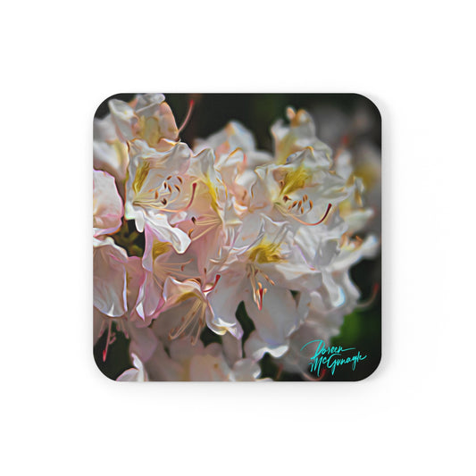 White Azalea Bloom, Corkwood Coaster Set