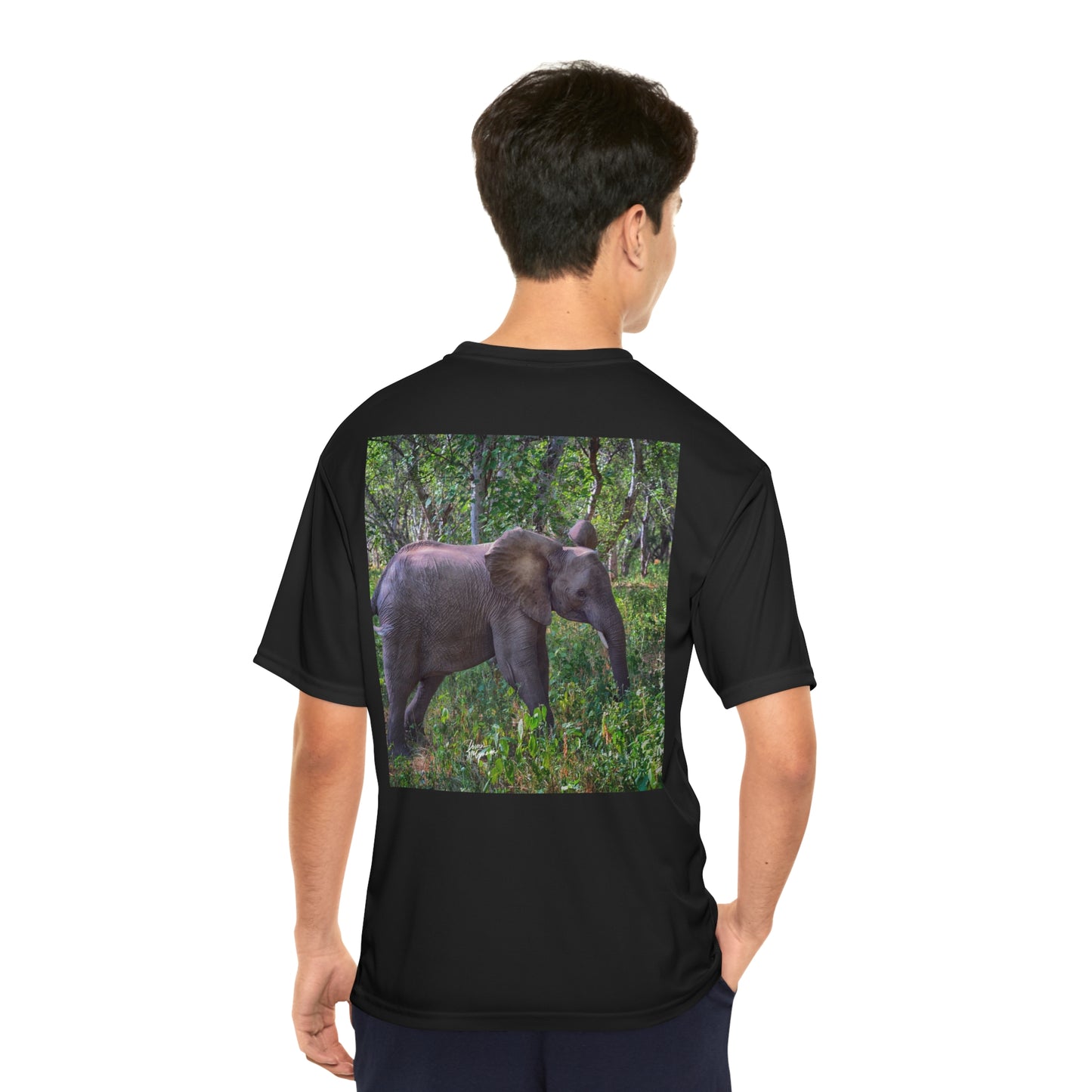 Men's Performance T-Shirt with Fine Art Image of Elephant Baby in Forest by Enjoy Nature