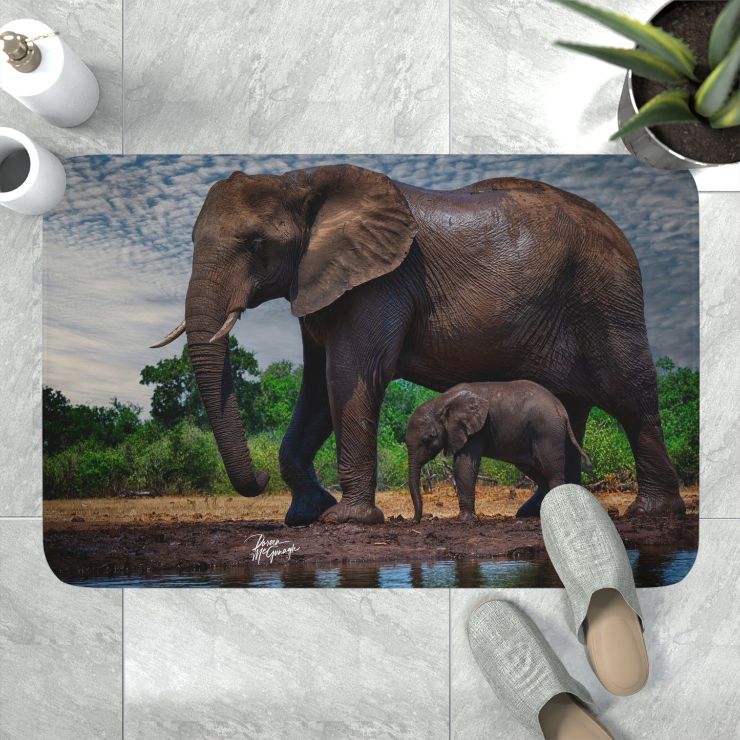 Baby Elephant Walk with Mom Memory Foam Bath Mat from Enjoy Nature