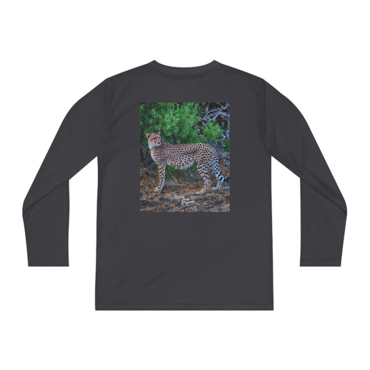 Youth Competitor Long Sleeve Tee with Cheetah Stand by Enjoy Nature