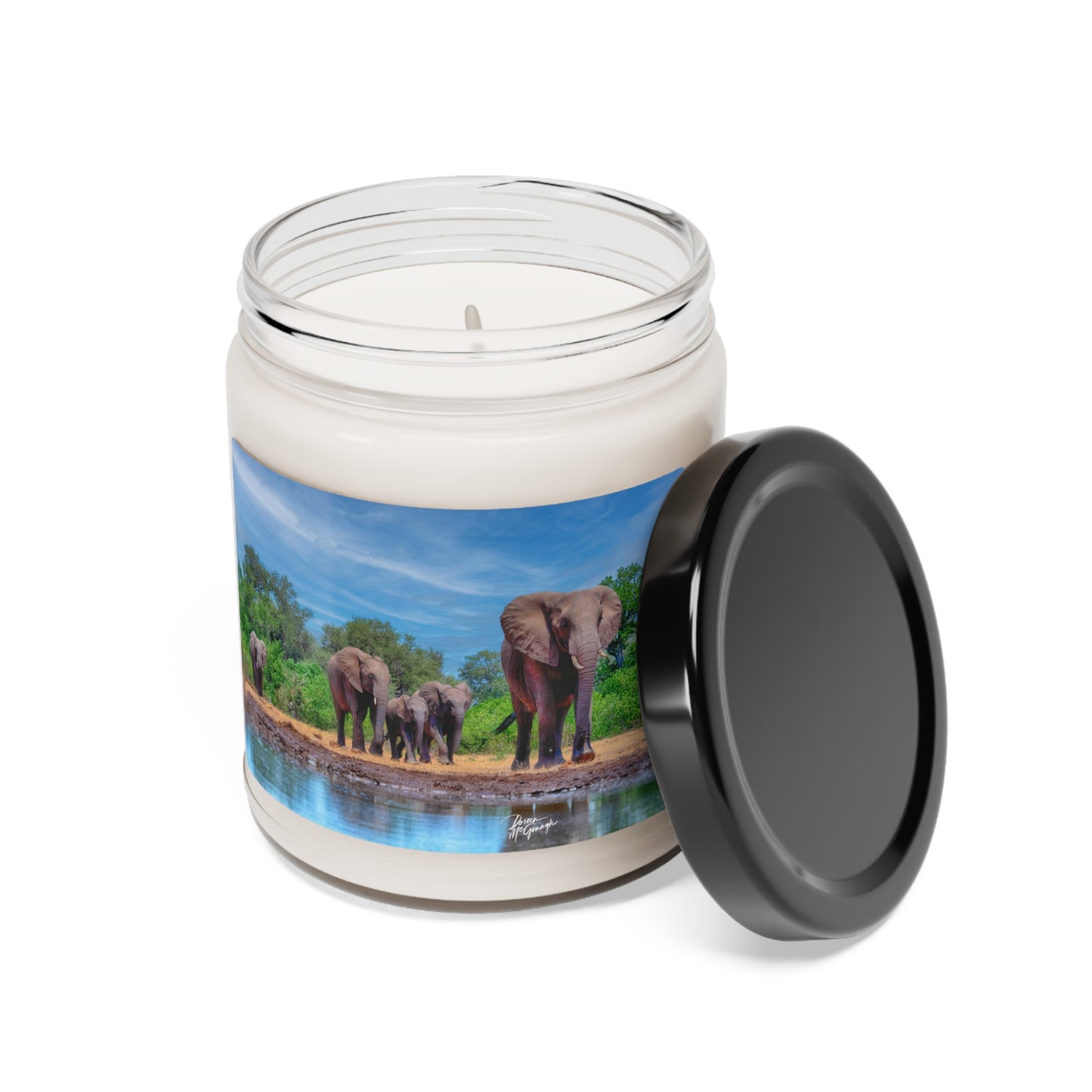 Experience the Pure Essence of Nature with the Elephant Family at Watering Hole Scented Soy Candle by Enjoy Nature