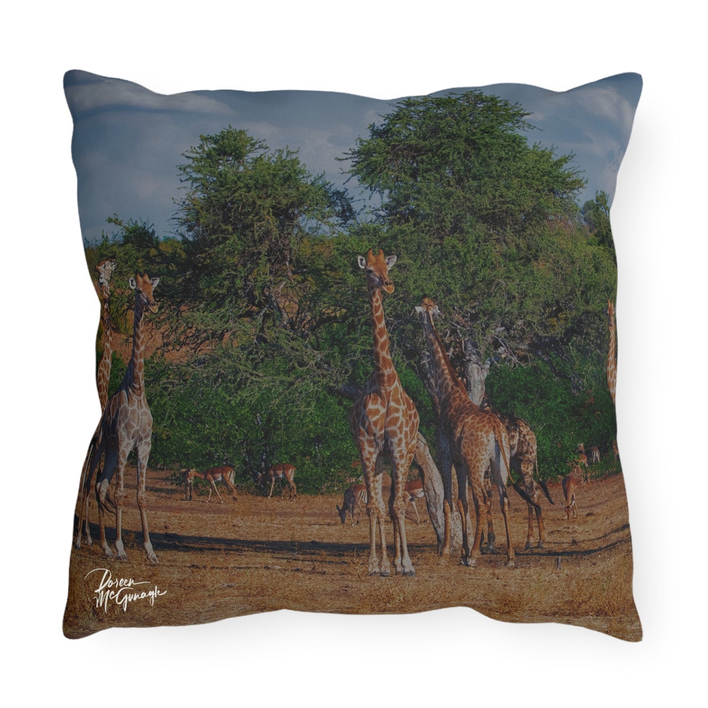 Enjoy Nature Outdoor Pillow with Giraffe Family – Artistic, Comfy, and Durable Decorative Accent