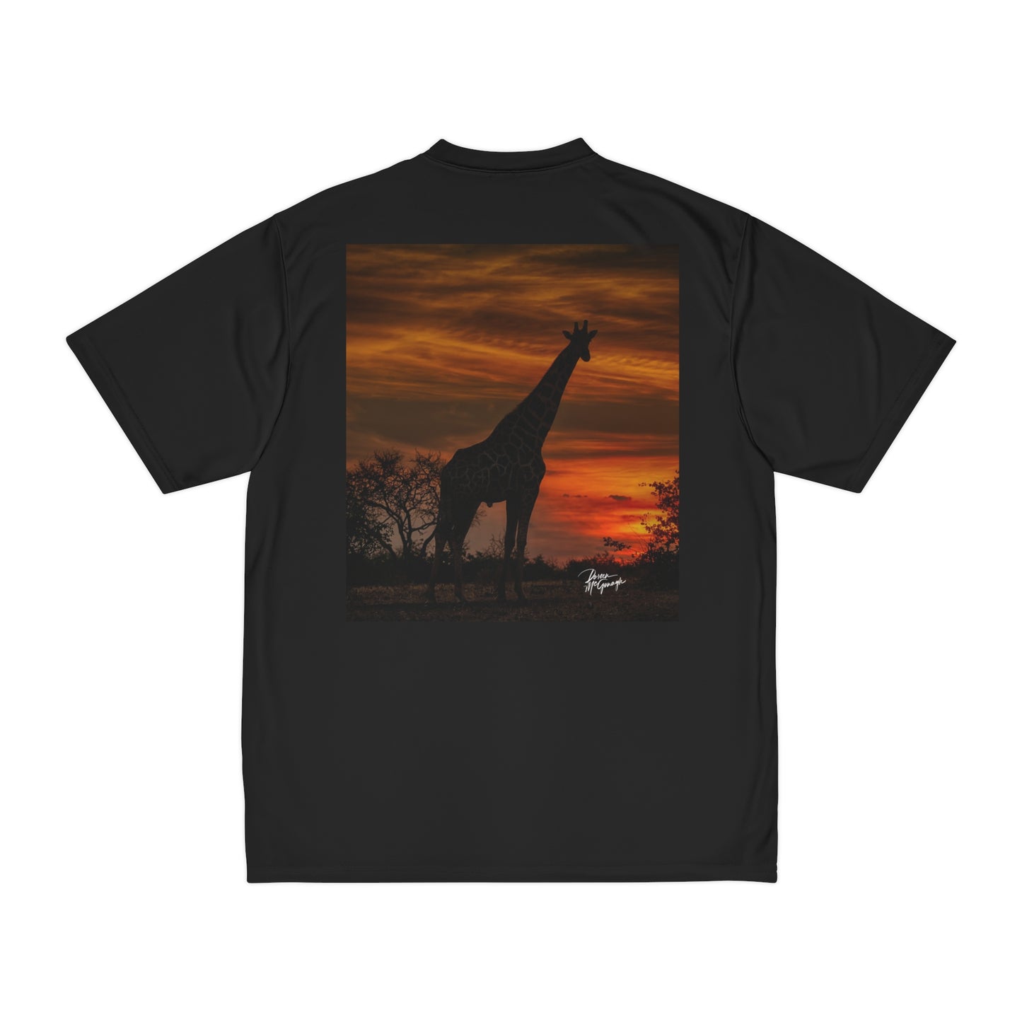 Men's Performance T-Shirt with Fine Art Image of Giraffe Silhouette at Sunset by Enjoy Nature