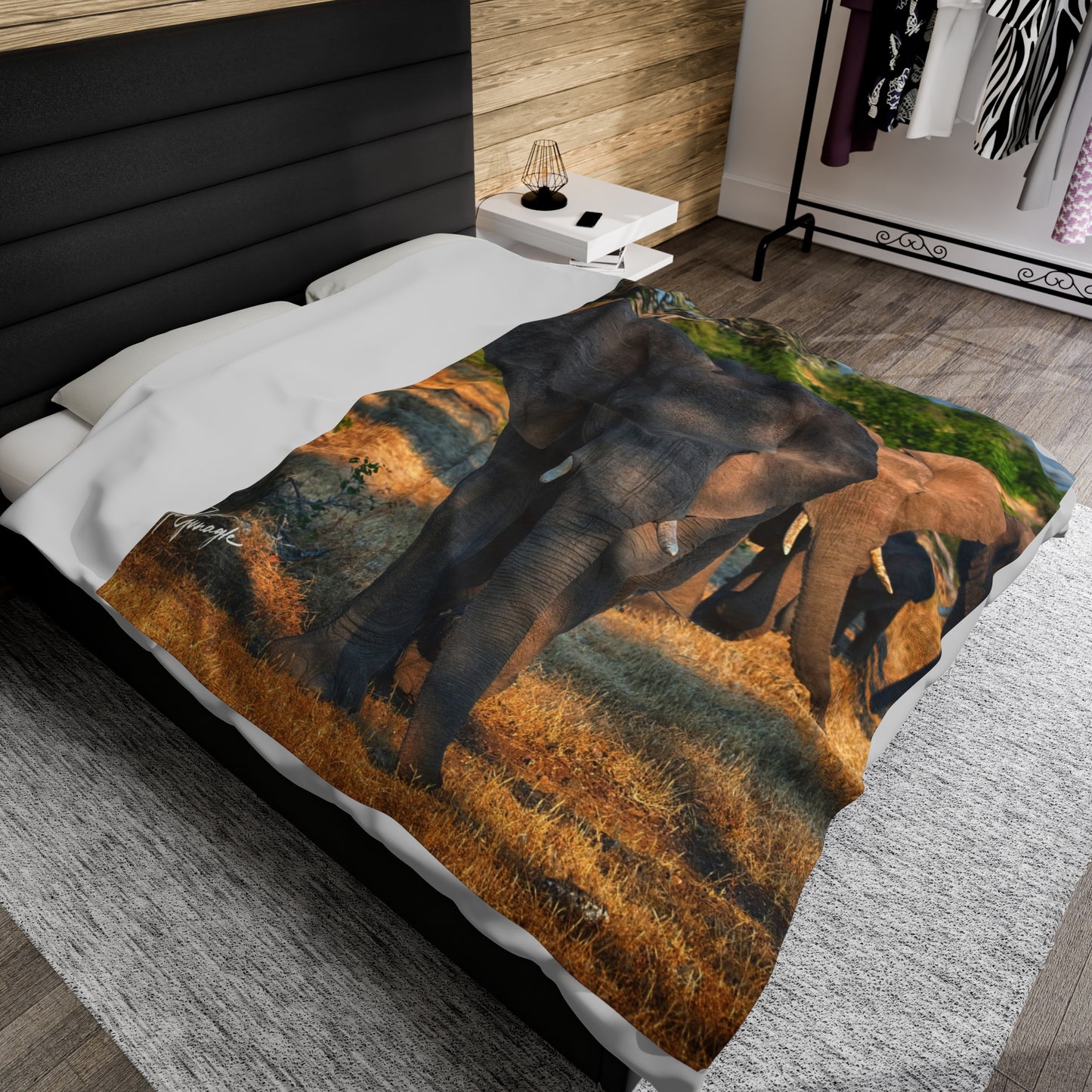 Velveteen Plush Blanket with Elephant Herd Walking by Enjoy Nature