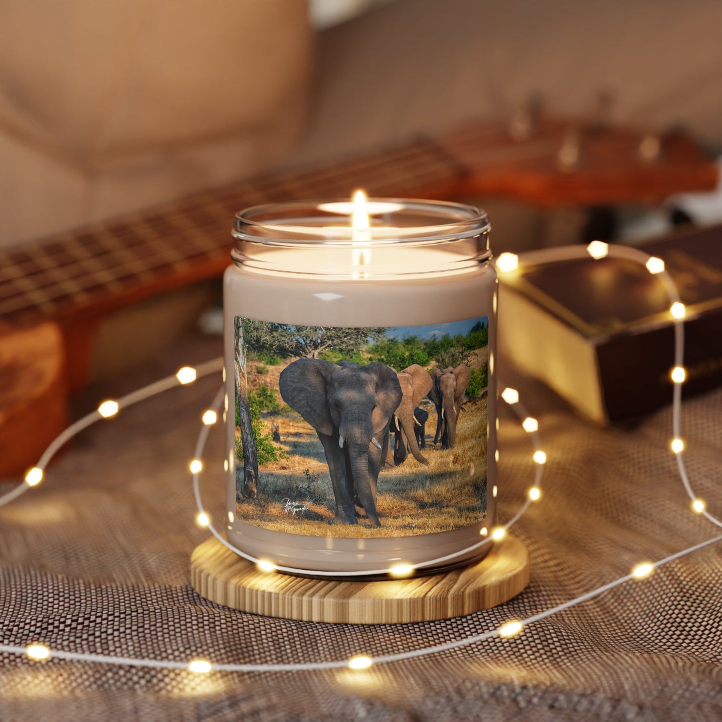 Experience the Pure Essence of Nature with the Elephant Walking Through African Savanna Scented Soy Candle by Enjoy Nature