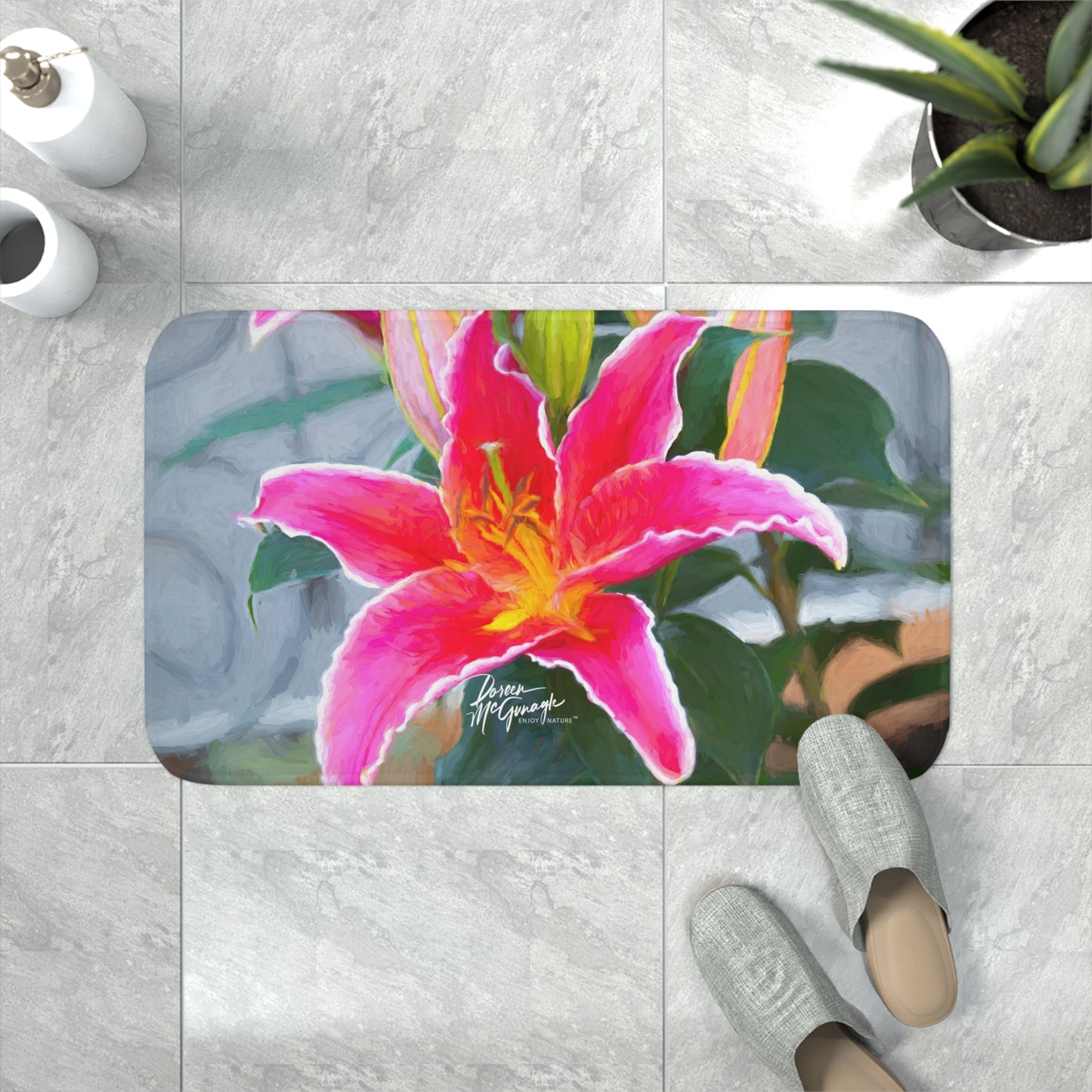 Pink Lily Memory Foam Bath Mat from Enjoy Nature