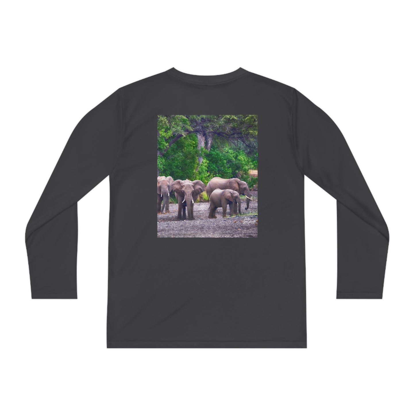 Youth Competitor Long Sleeve Tee with Elephant Family by Enjoy Nature