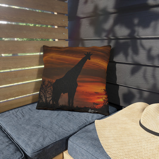 Enjoy Nature Outdoor Pillow with Giraffe Silhouette at Sunset – Artistic, Comfy, and Durable Decorative Accent