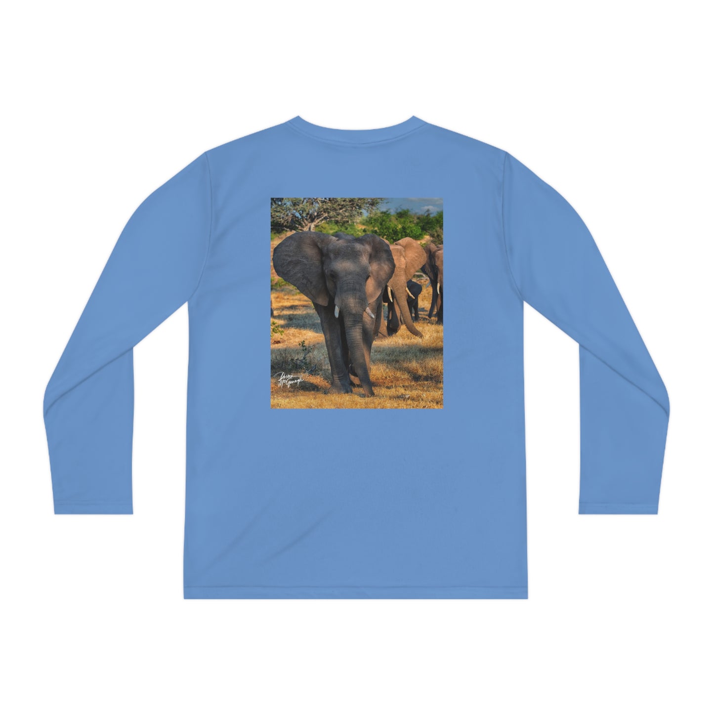 Youth Competitor Long Sleeve Tee with Elephant Family Walking by Enjoy Nature