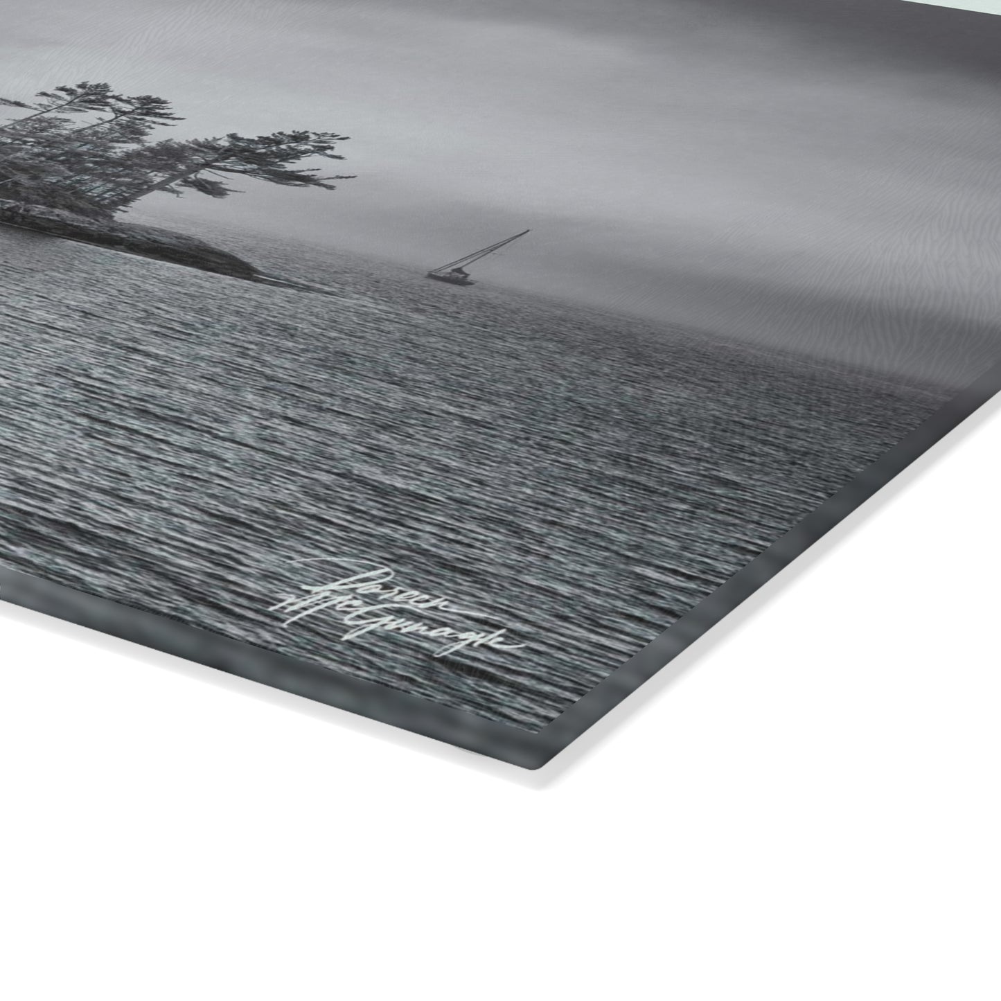 Glass cutting board designs, cheese & charcuterie board, landscape design glass cutting board, cutting board, Maine Misty Morning