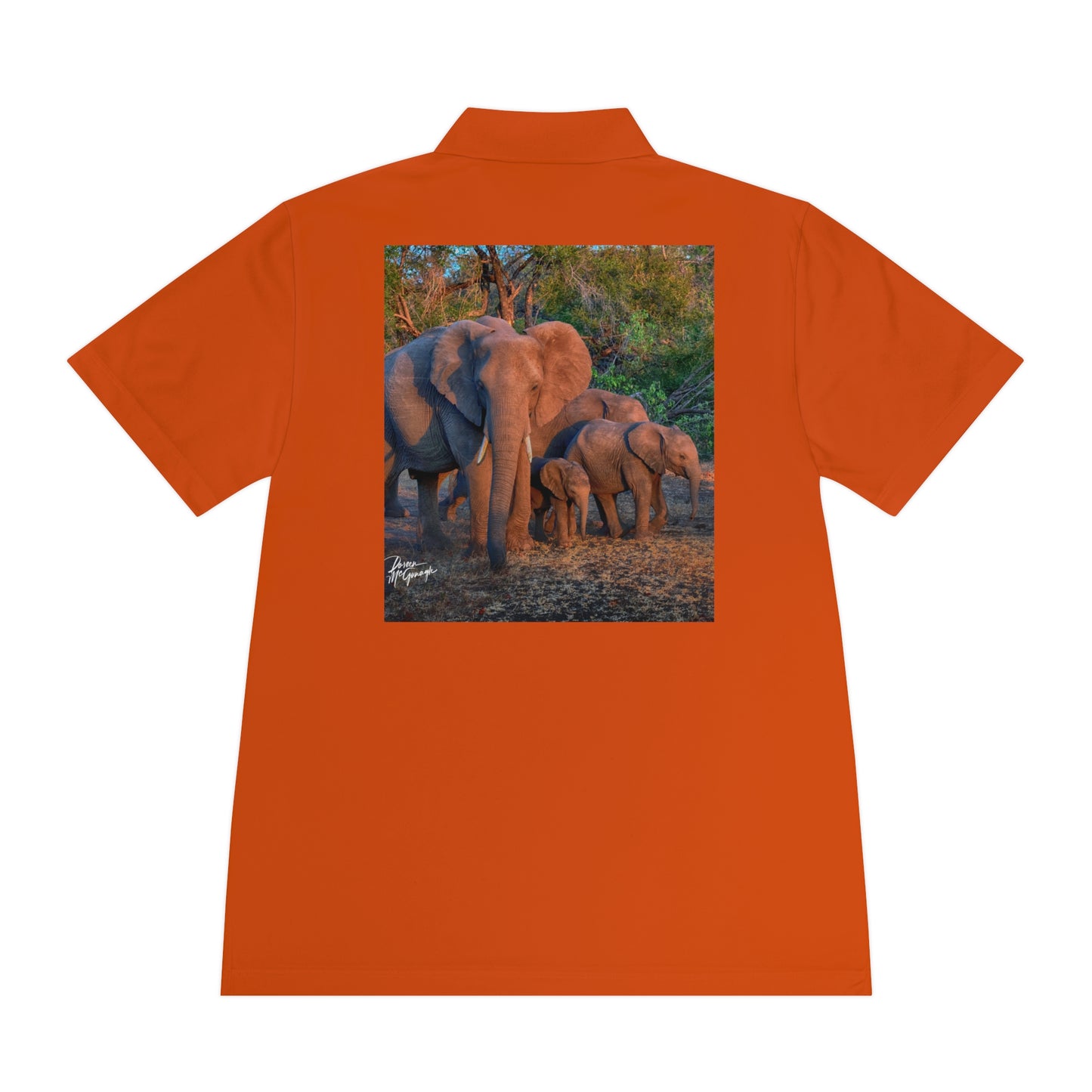 Men's Performance Polo Shirt - Elephant Family Walking by Enjoy Nature